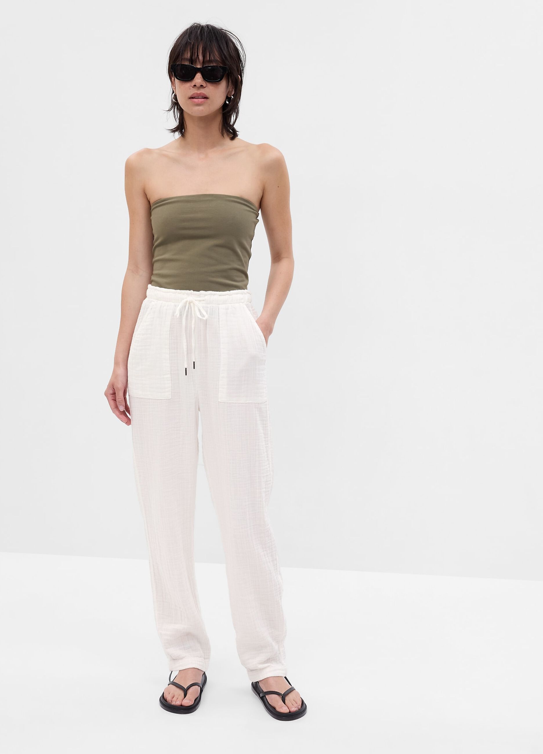 Straight-fit trousers in cotton gauze
