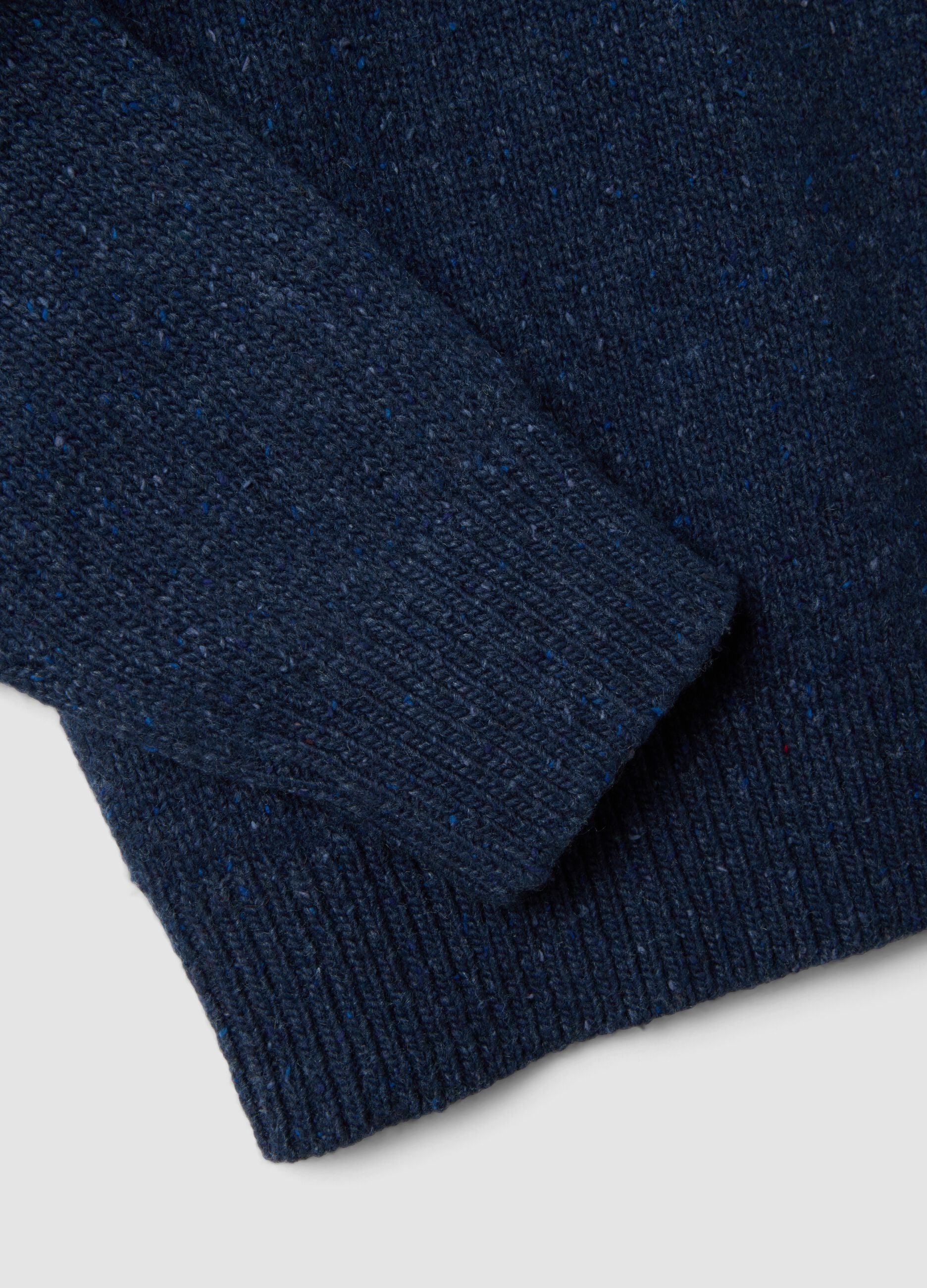Blue crew-neck cotton and wool-blend jumper