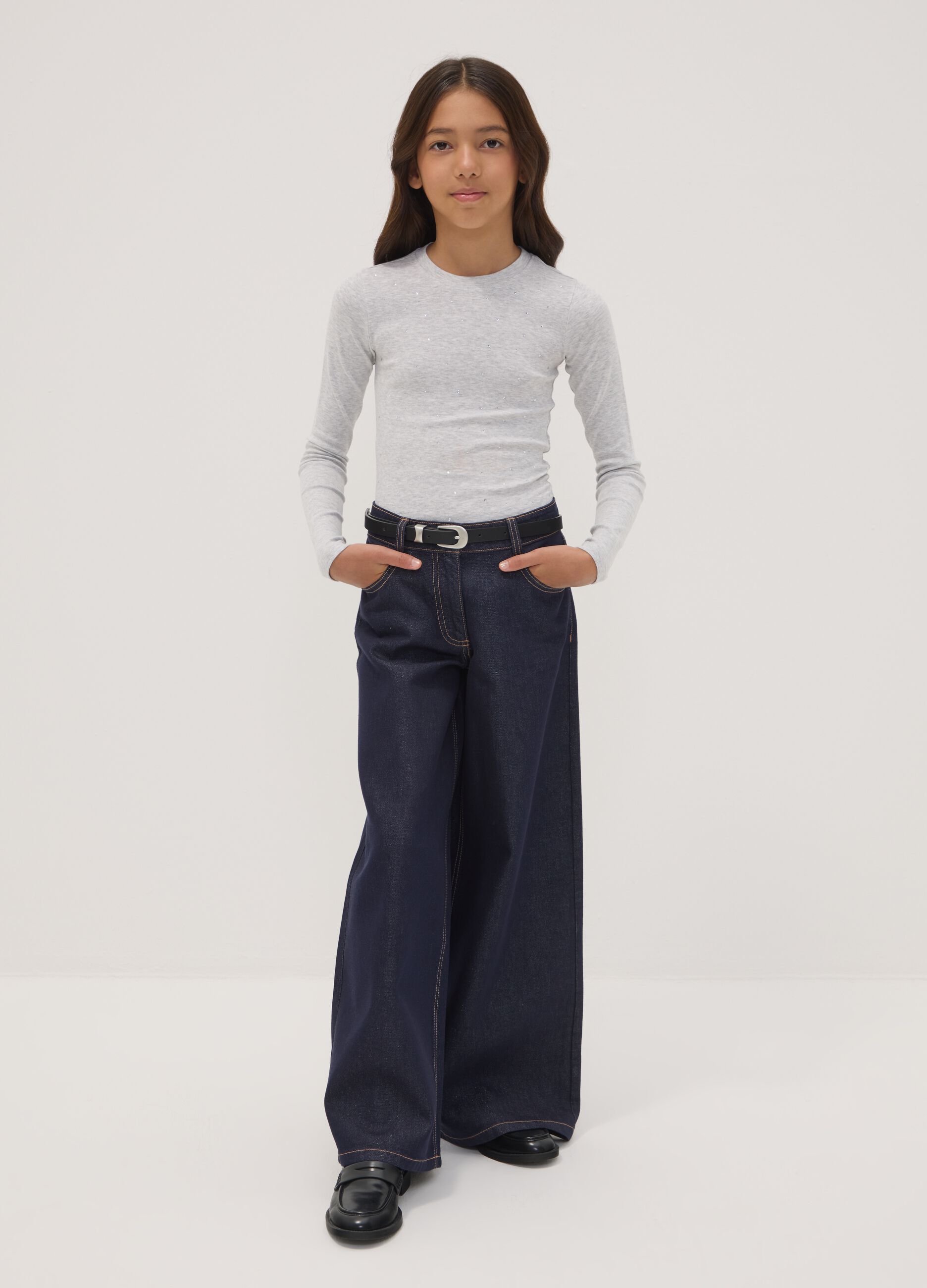 Jeans blu wide leg in misto cotone e lyocell