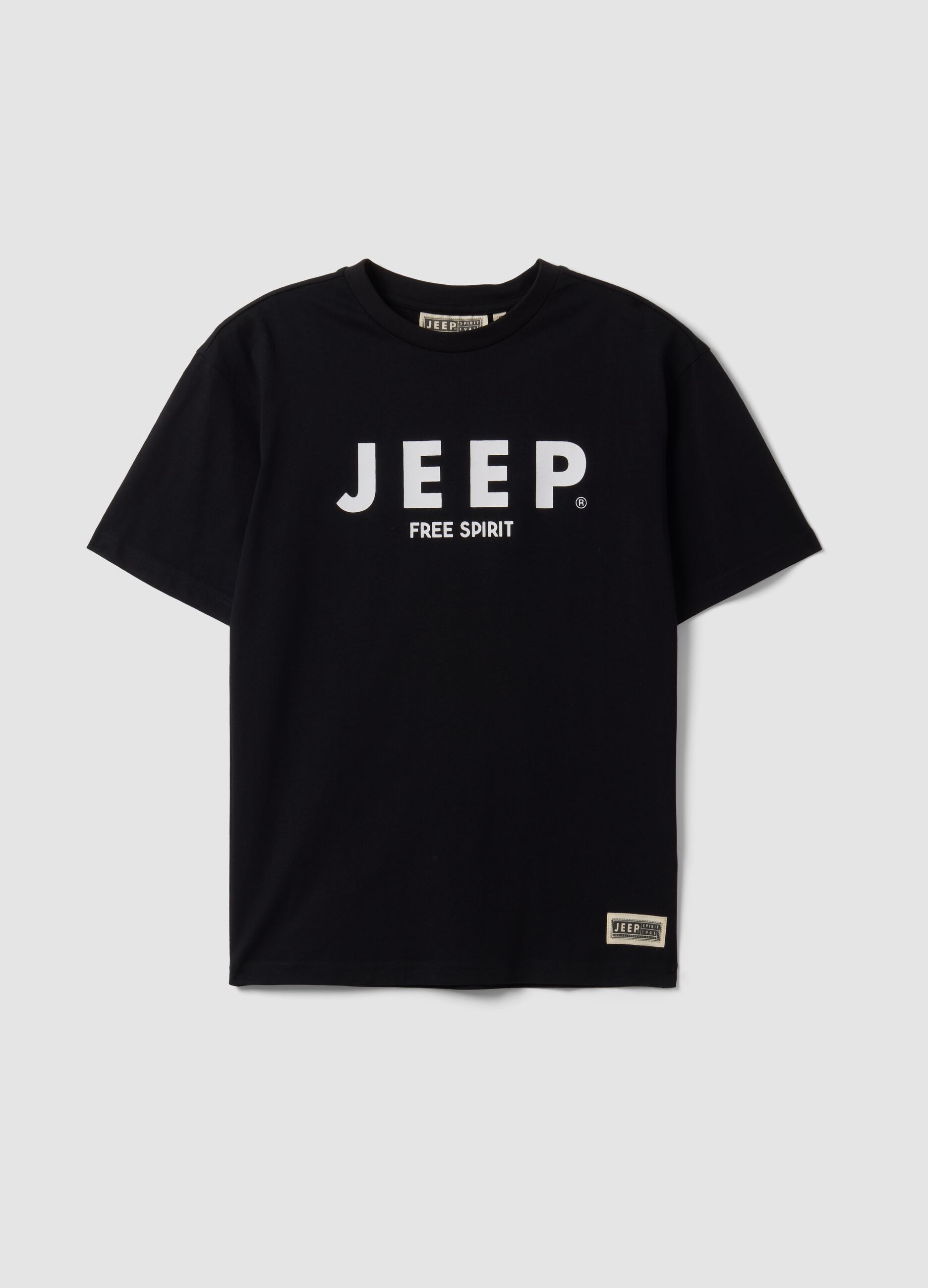 Black pure cotton short-sleeve T-shirt with Jeep slogan