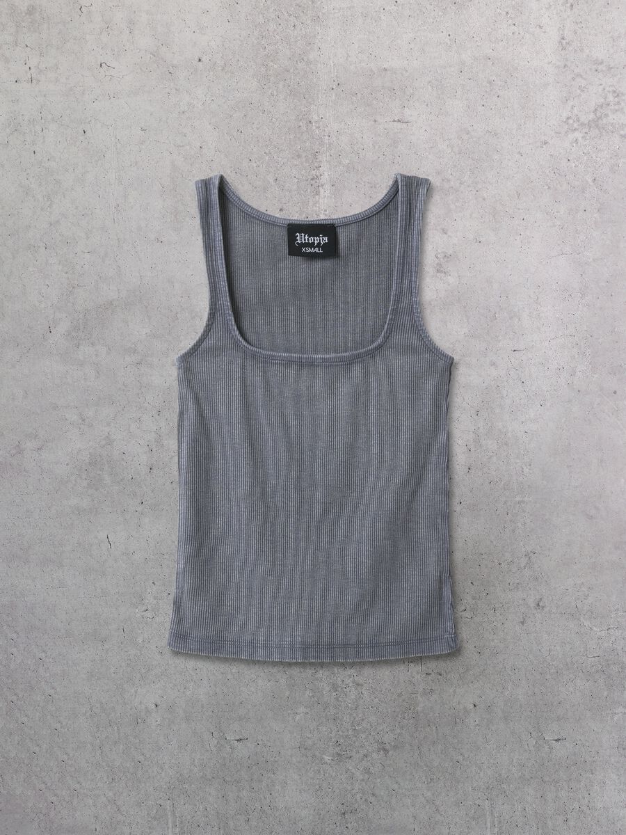Vintage Grey Square-Neck Tank Top_4