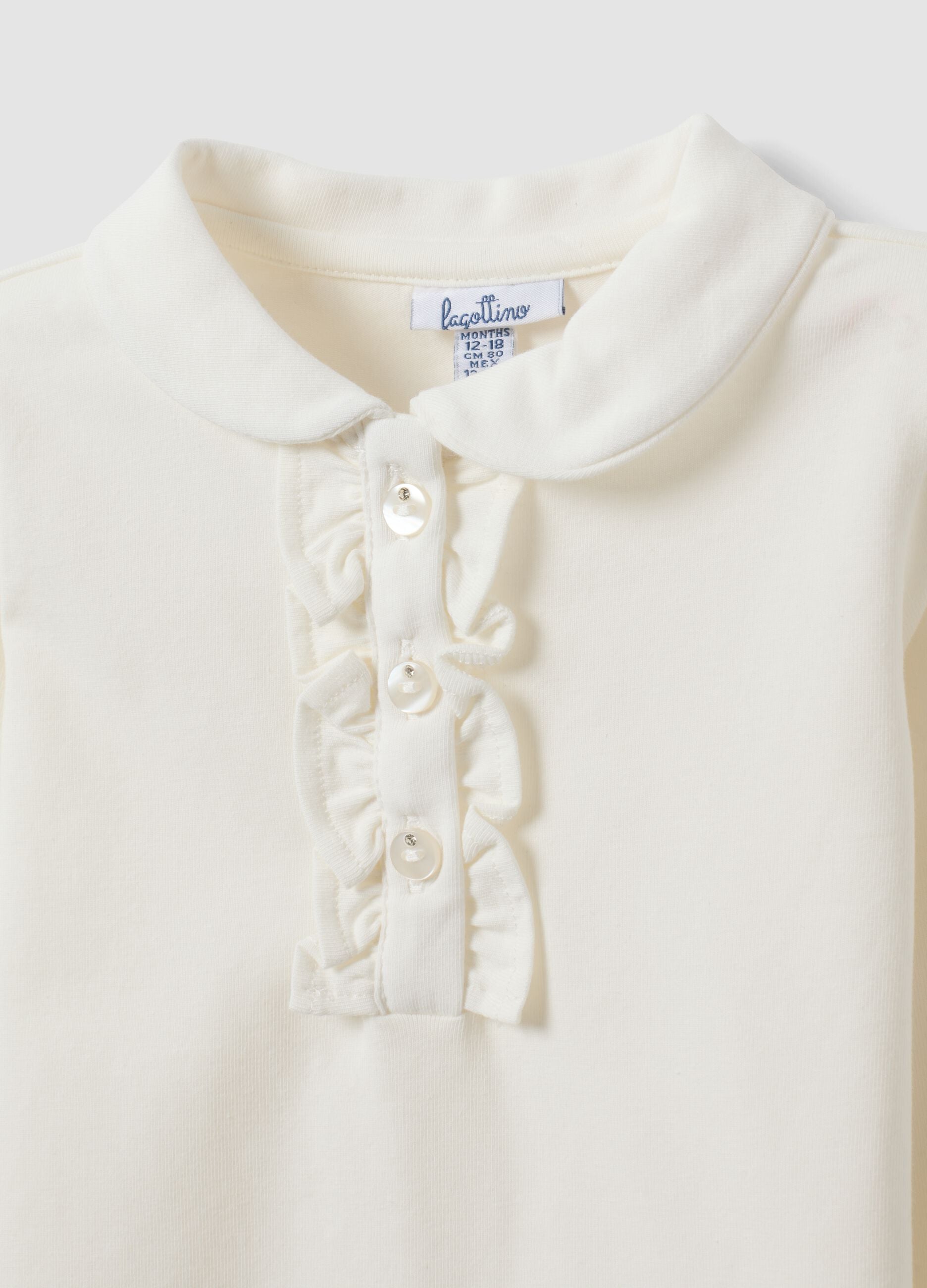 Weisses Poloshirt aus elastischer Bio-Baumwolle mit Kragen f&uuml;r Baby-M&auml;dchen