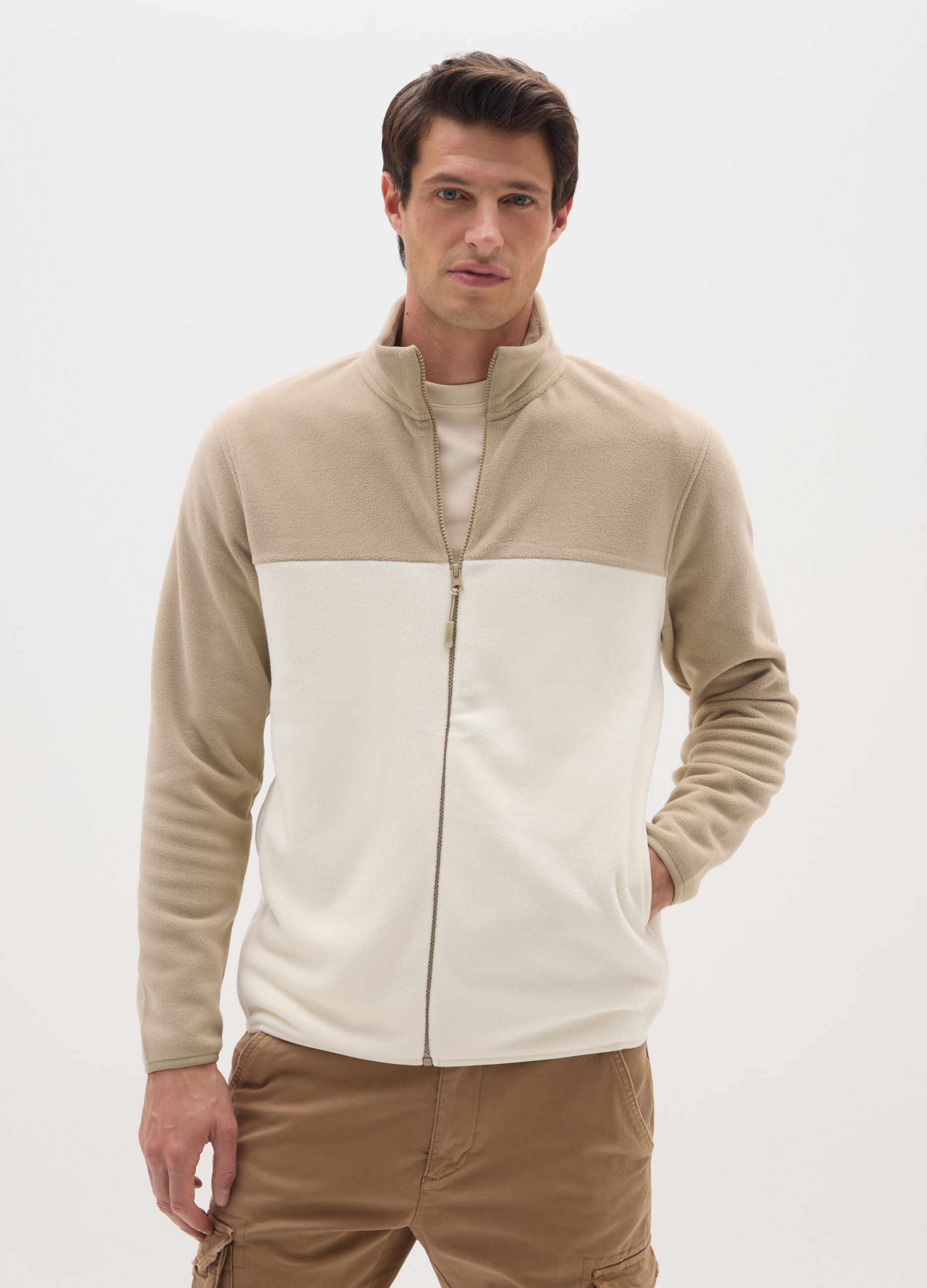 Multicolour regular fit fleece mix high-neck sweatshirt with zip