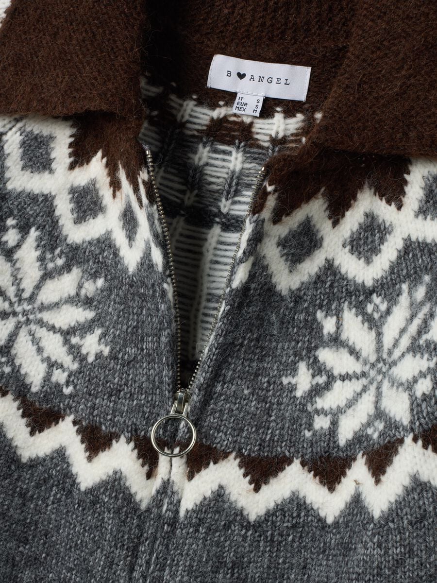 Grey jacquard cardigan with collar and zip, regular fit_5