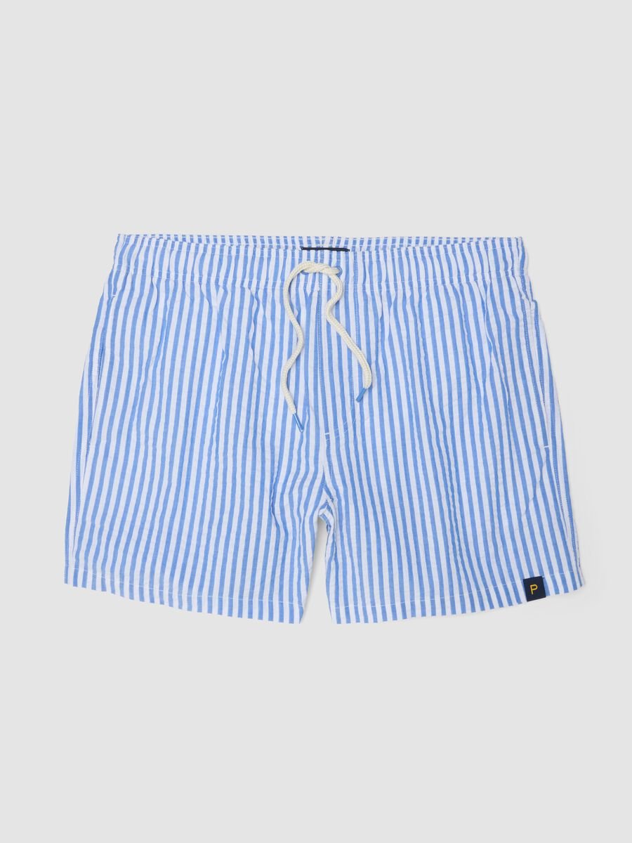 Blue and white striped pure cotton swim shorts_4