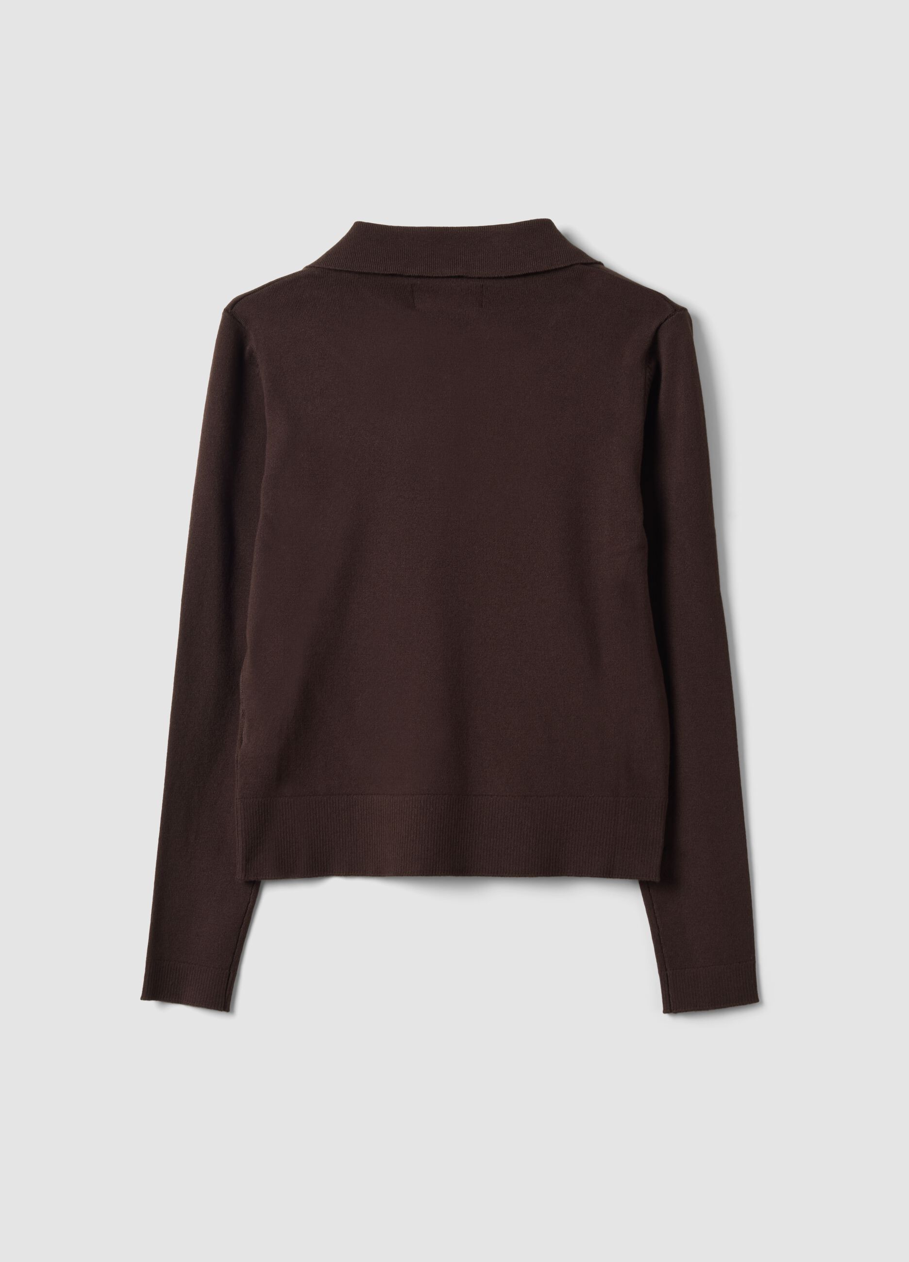 Brown viscose-blend polo-collar jumper, regular fit