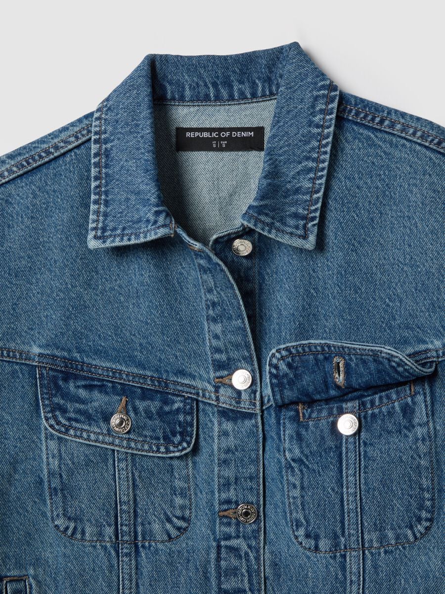 Blue regular fit pure cotton denim jacket_6