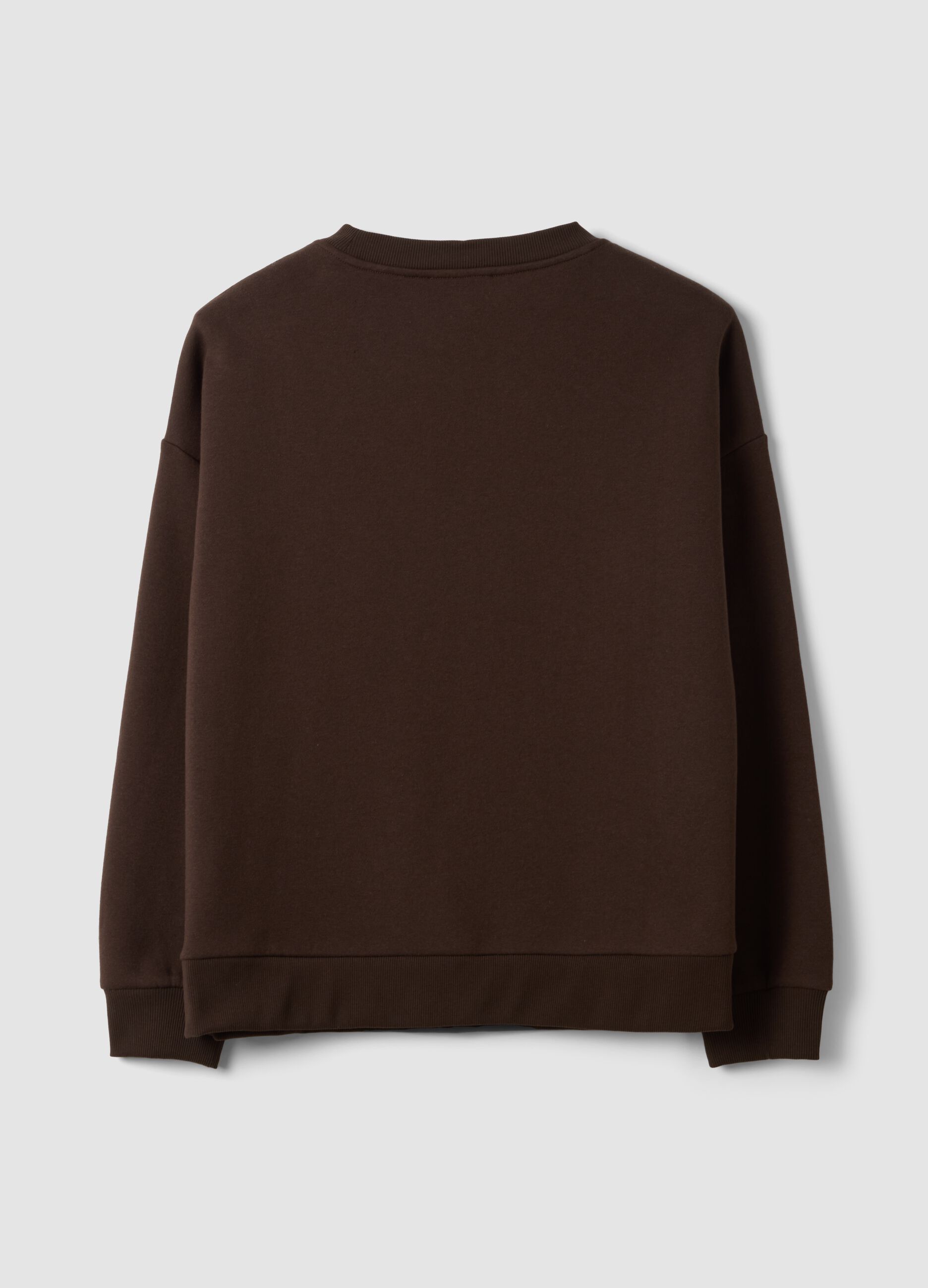 Brown cotton-blend sweatshirt with jewel crew neck