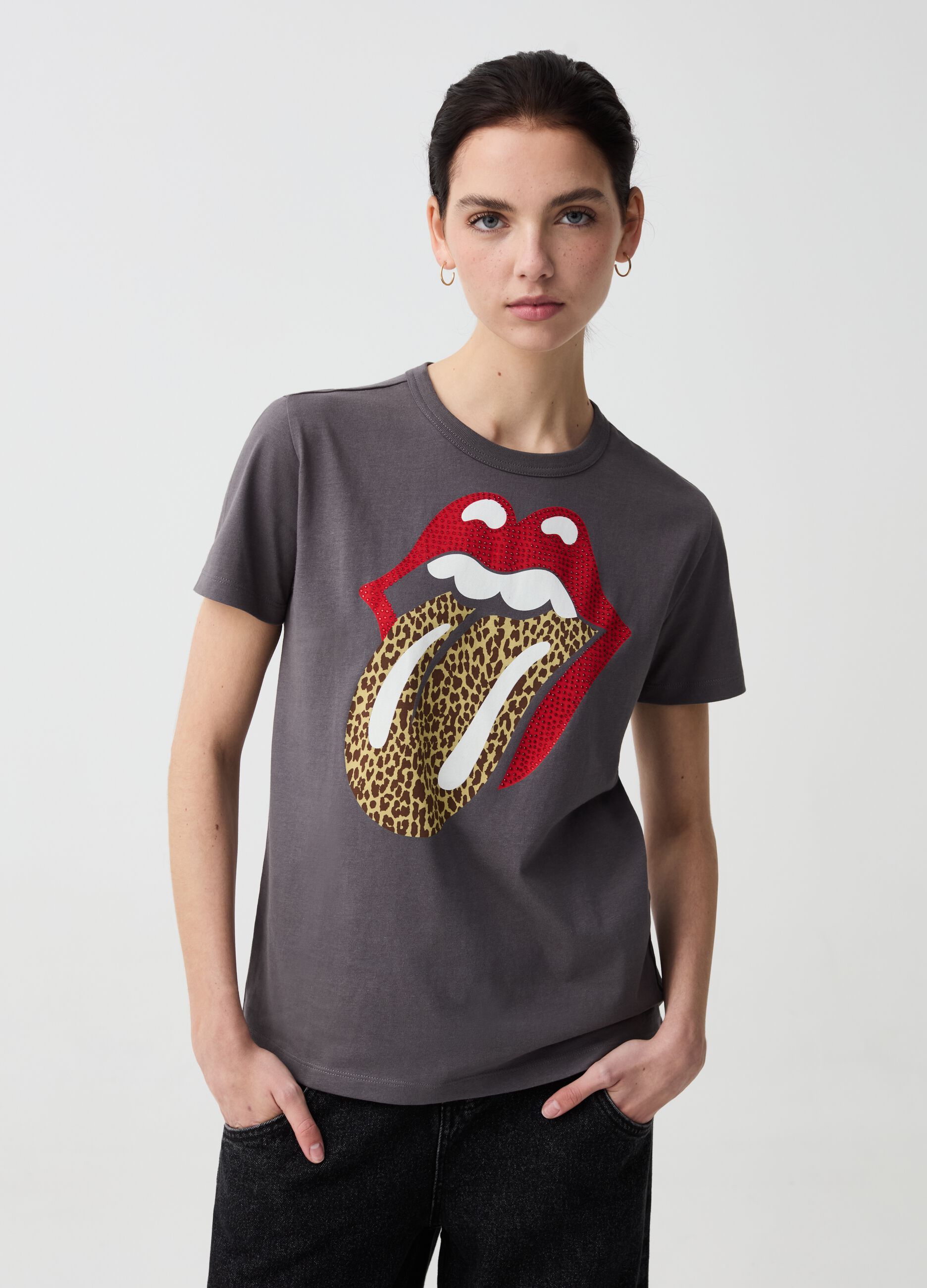 T-shirt with Rolling Stones animal print logo
