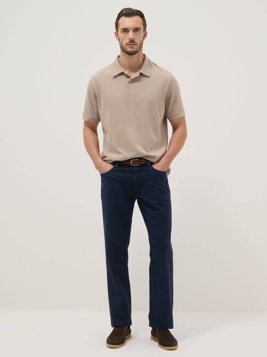 Casual blue linen-cotton blend trousers, regular fit_0