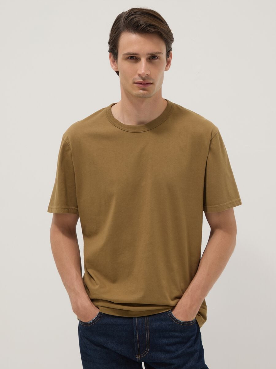 Brown pure cotton relaxed-fit T-shirt_0