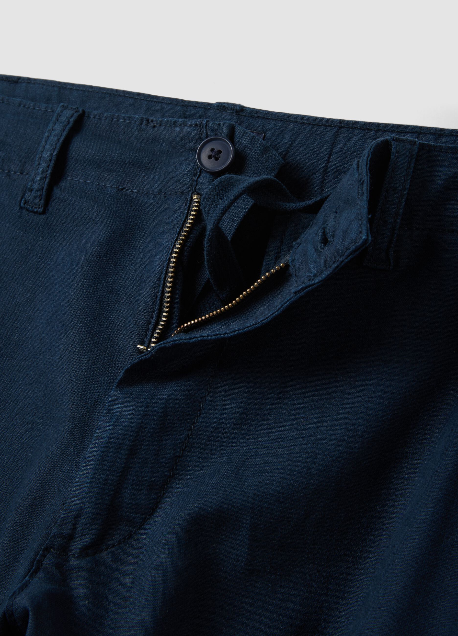 Blue regular-fit linen and cotton blend cargo trousers