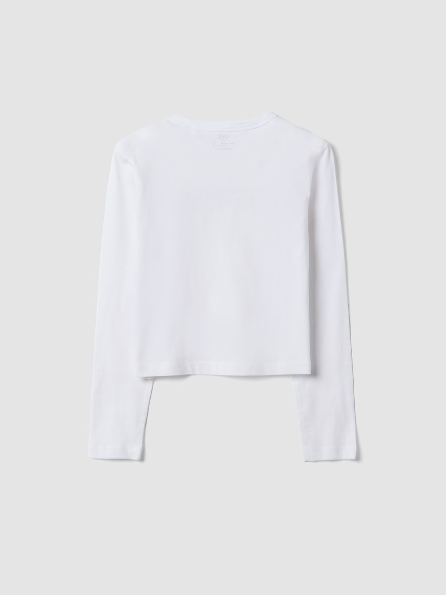 White organic cotton cropped T-shirt with ribbed neckline for girls_2