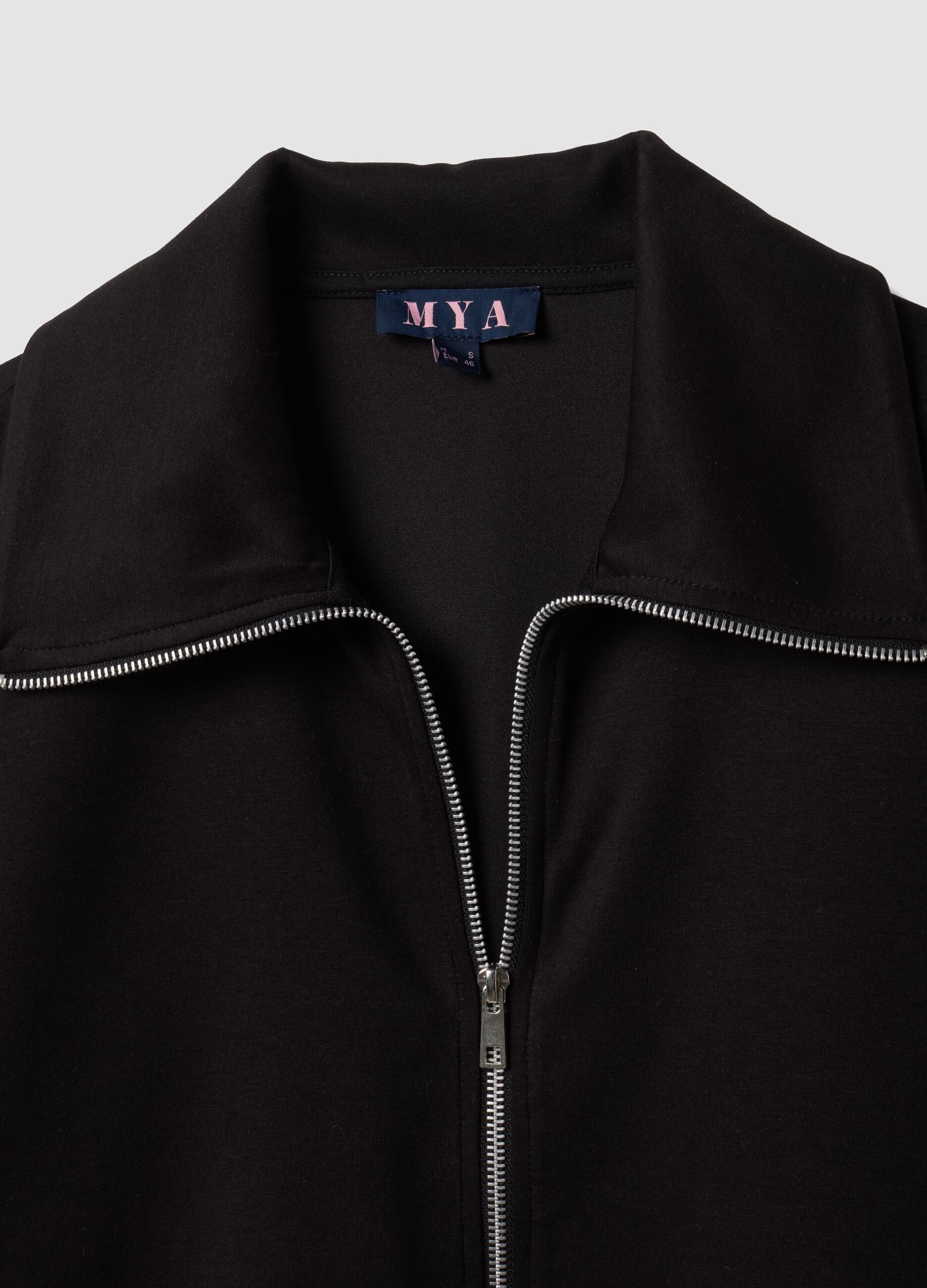 Schwarzes Full-Zip-Sweatshirt aus elastischer Viskose mit Kragen