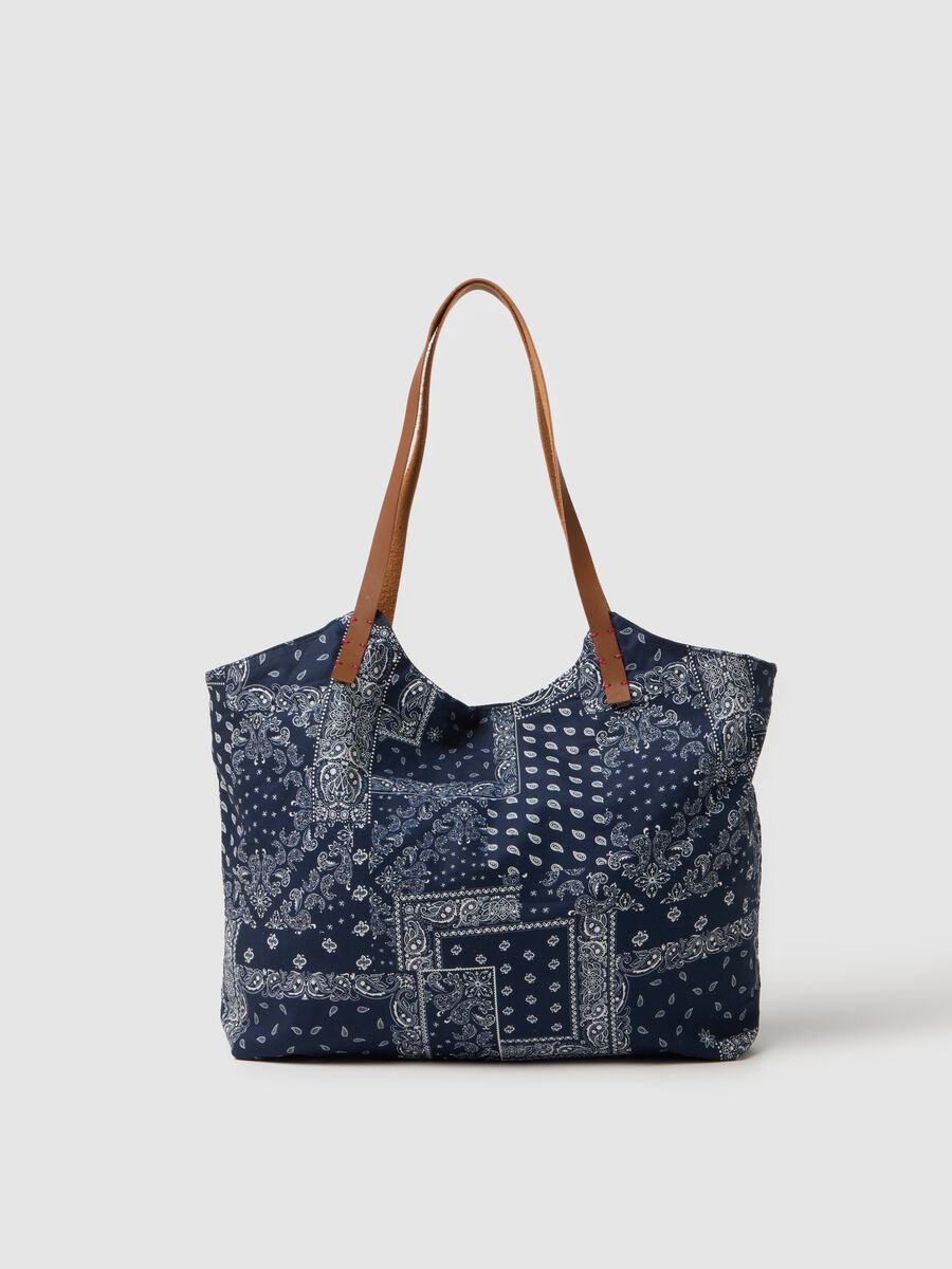 Bolso de algod&oacute;n puro multicolor con asas y detalles impresos_2