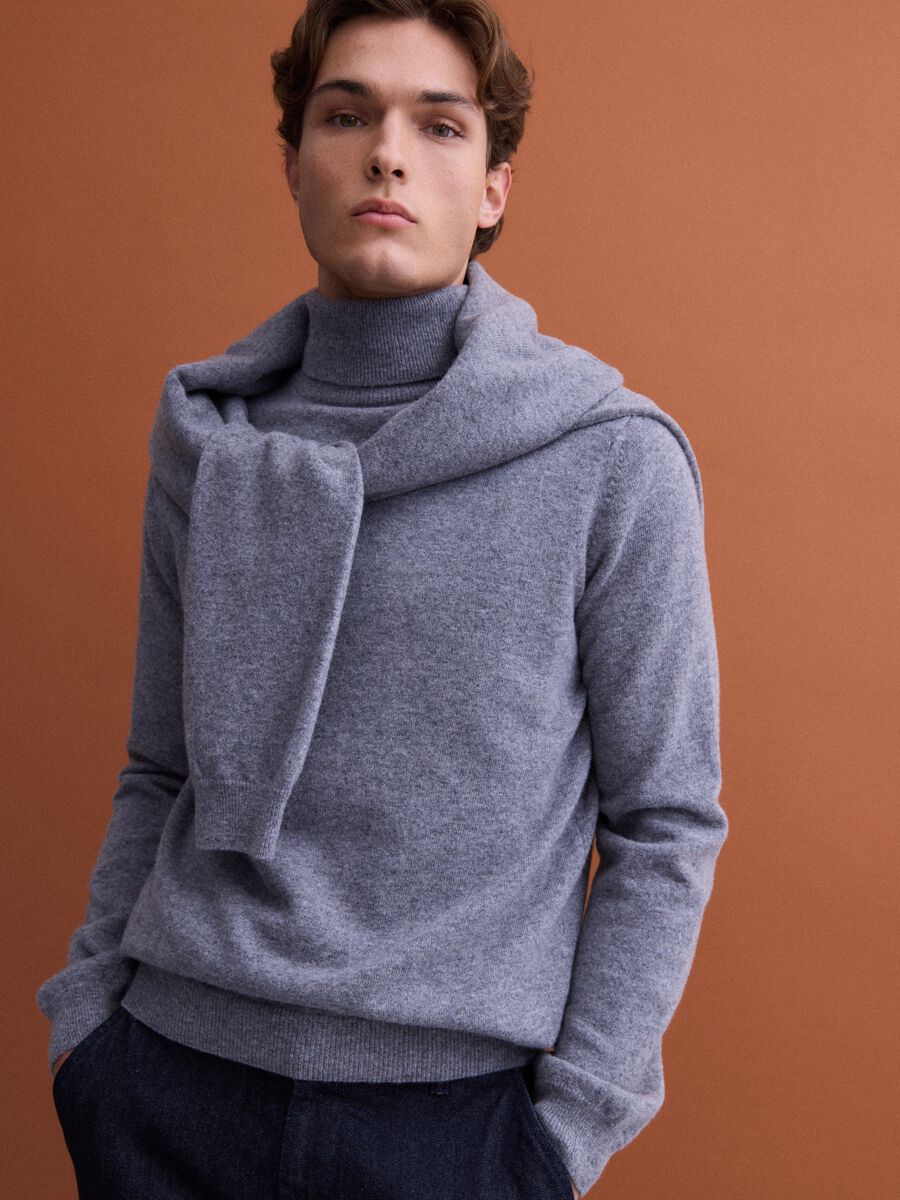 Grey marl pure wool roll-neck jumper, regular fit_0