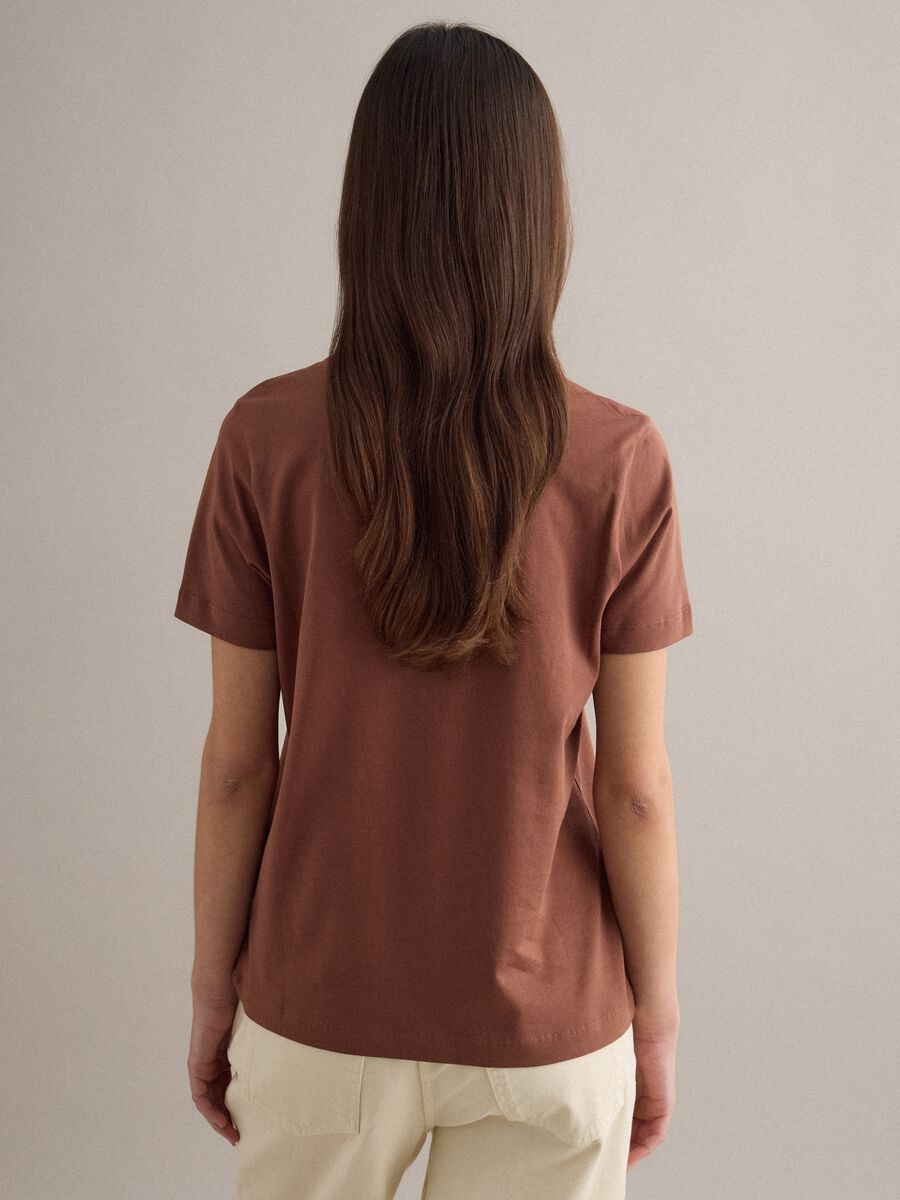 Brown crew neck pure cotton regular fit T-shirt_3