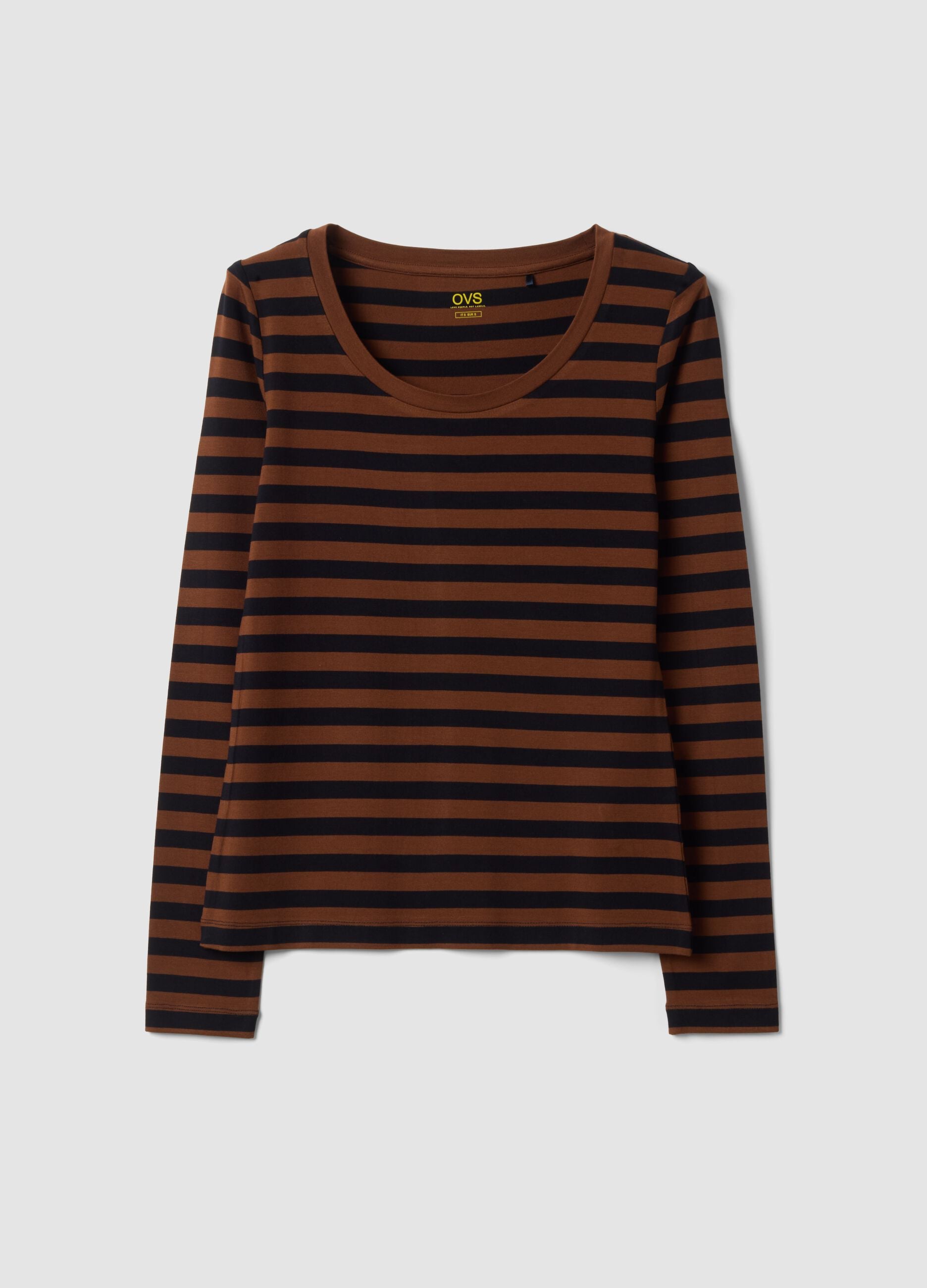 Brown slim-fit striped stretch viscose crew-neck T-shirt