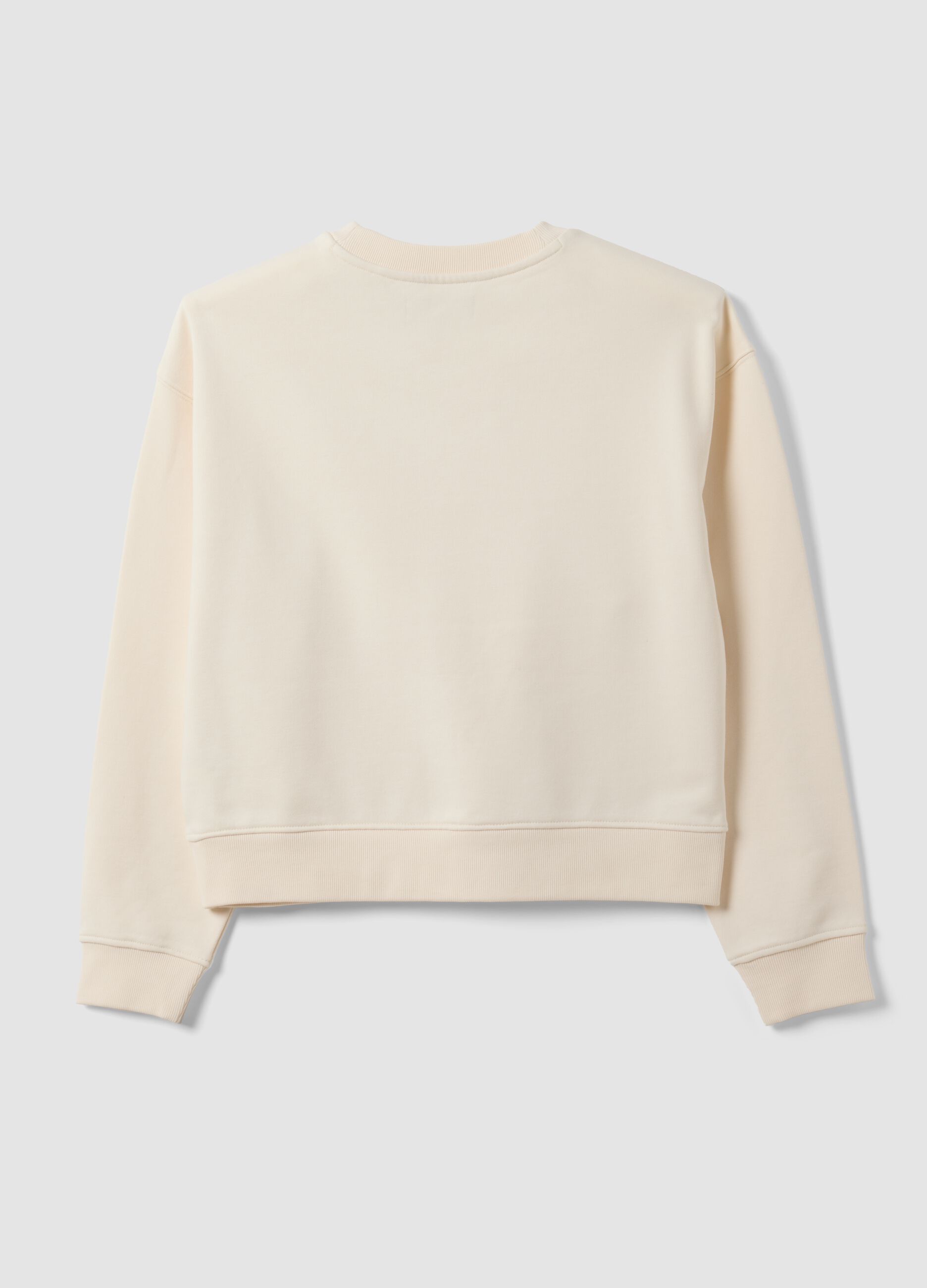White cotton-blend crew-neck sweatshirt, regular fit
