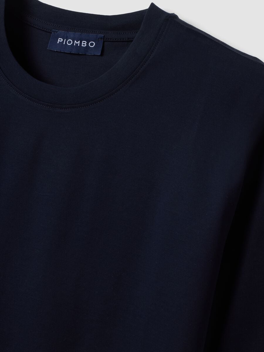 Blue pure cotton jersey T-shirt with crew neck, relaxed fit_5