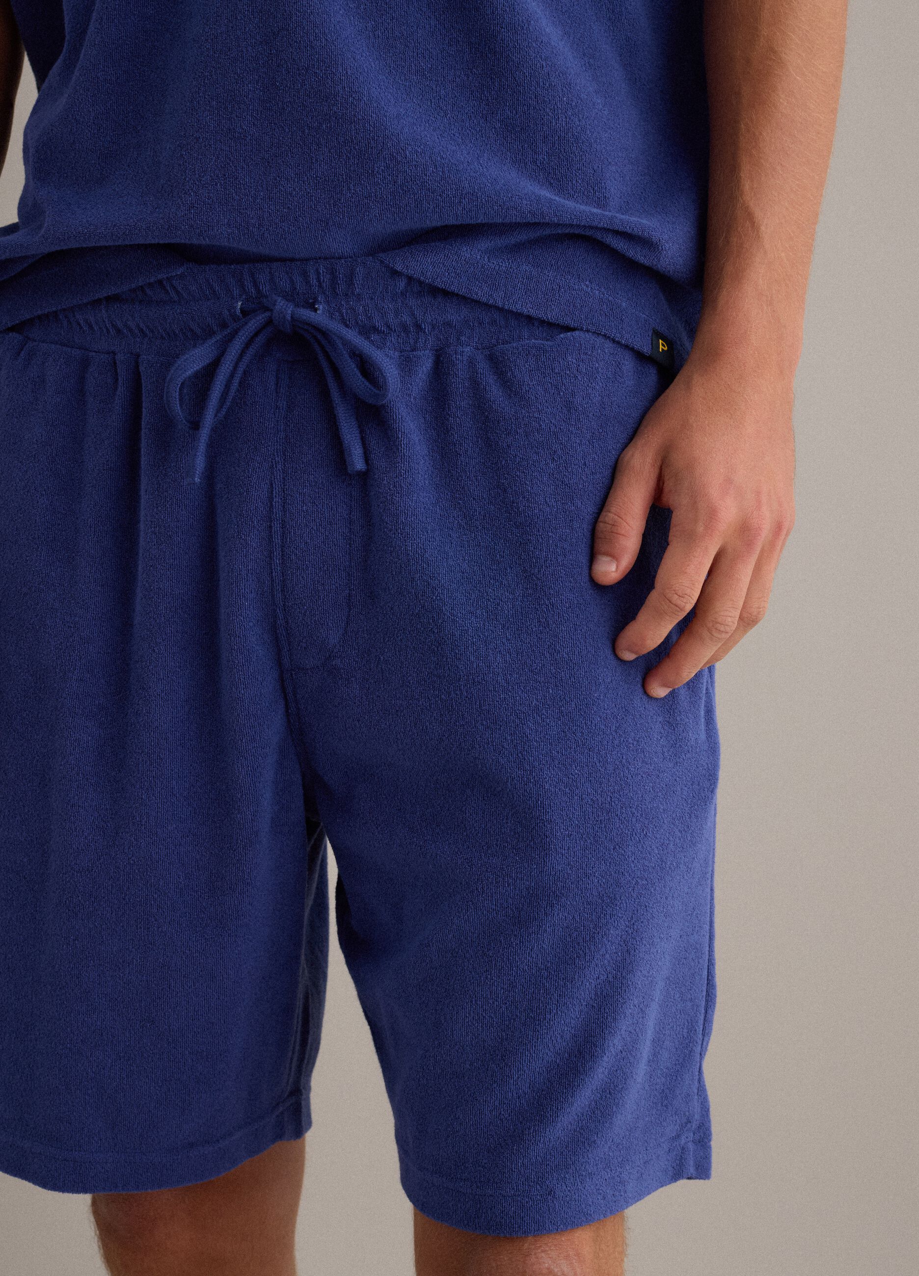 Blue cotton-blend bermuda shorts with elasticated waist