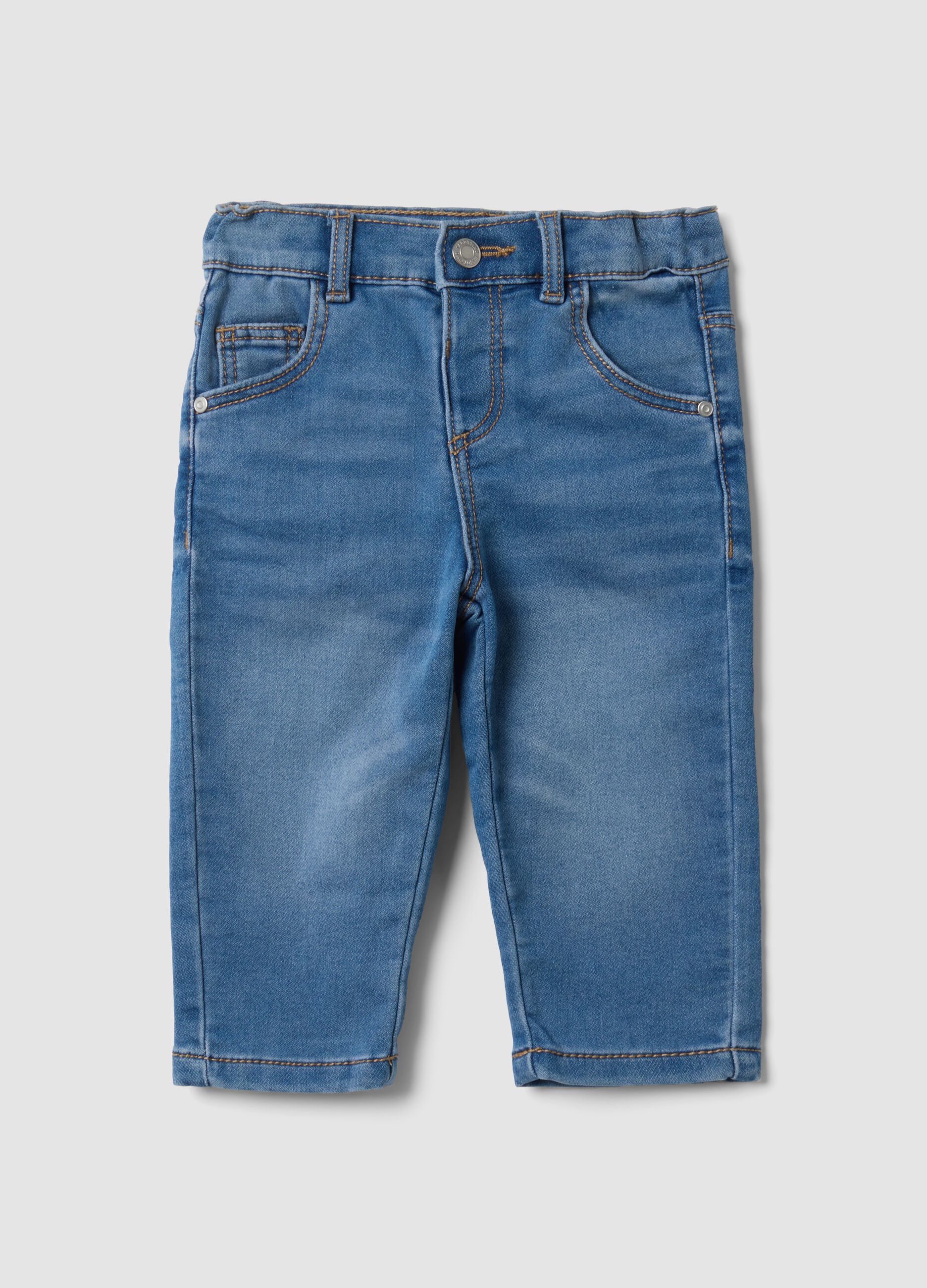 Jeans denim blu chiaro in cotone elasticizzato regular fit per bimbo