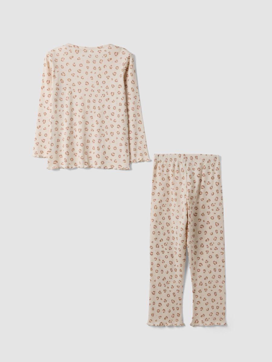Beige pure organic cotton printed pyjamas for girls_1