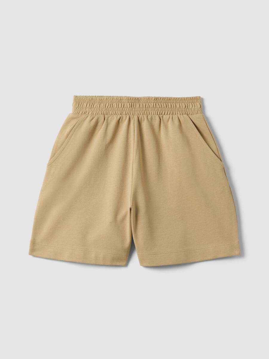Girls' oversized fit beige pure cotton shorts_3