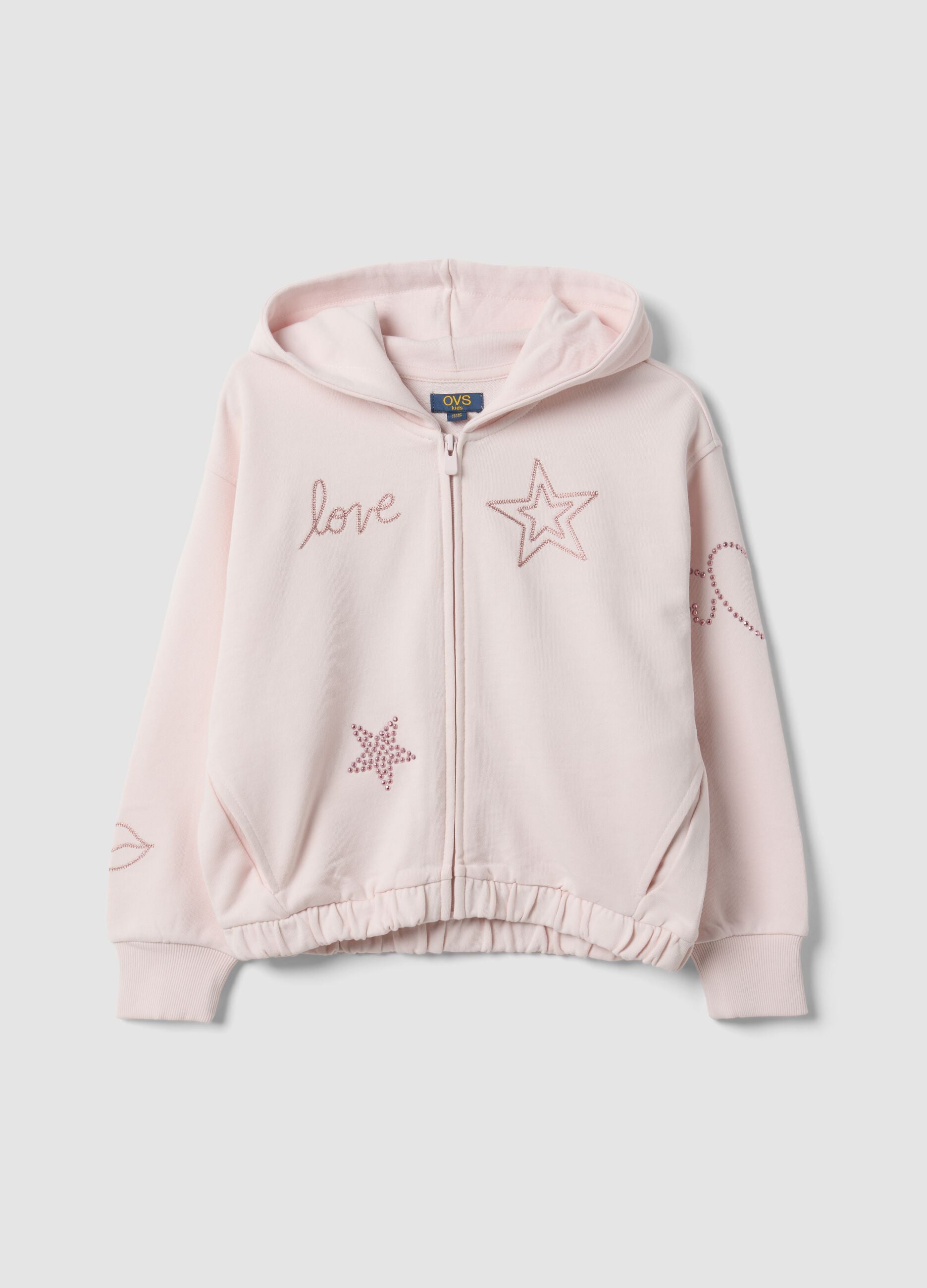 Felpa rosa crop in puro cotone con cappuccio per bambina