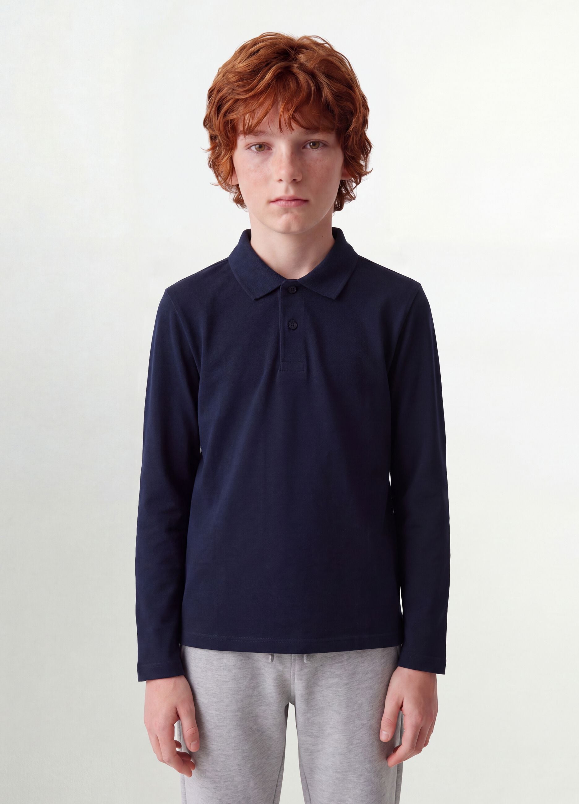Blue regular-fit polo shirt in organic cotton piqu&eacute; for boys