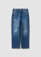 Jeans blu baggy in puro cotone con strappi per ragazzo_0