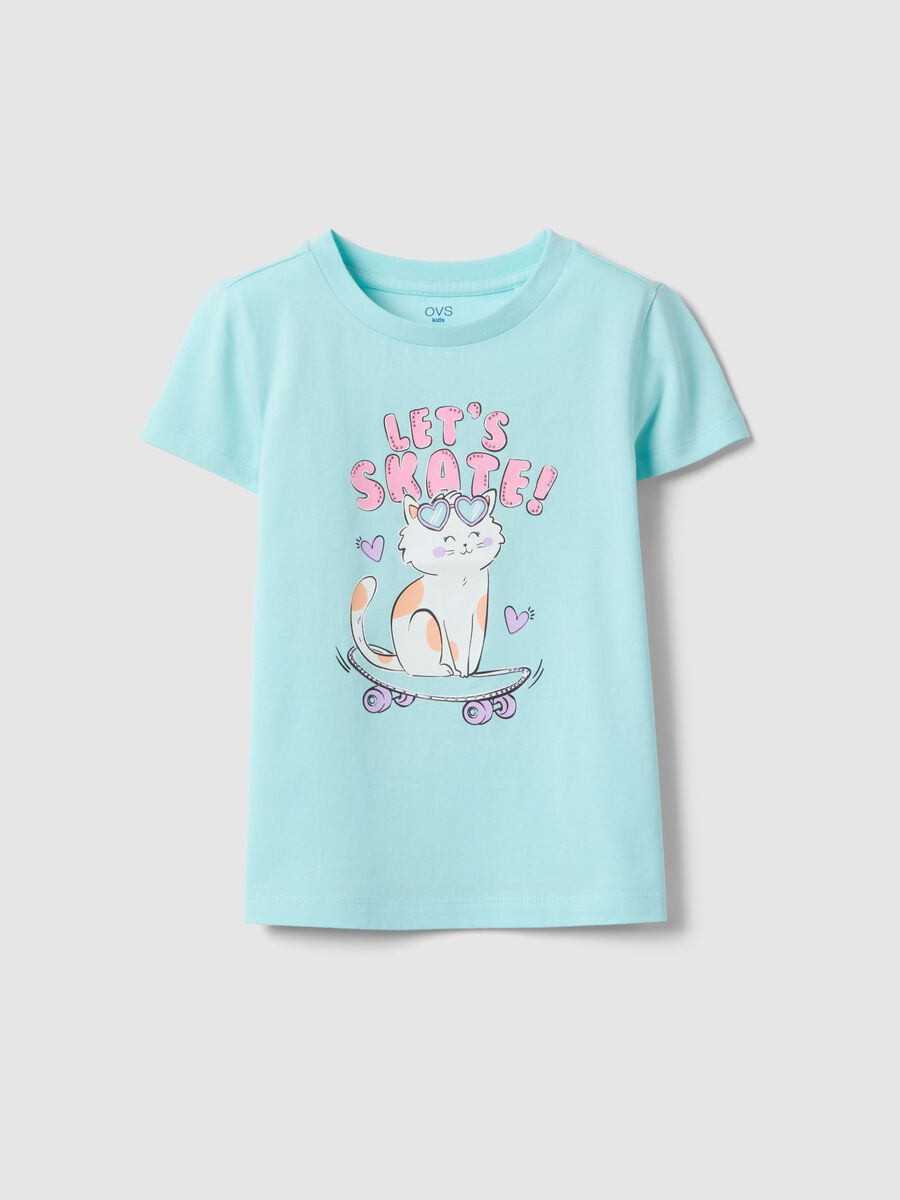 Girls' pure cotton blue T-shirt, regular fit with print_0