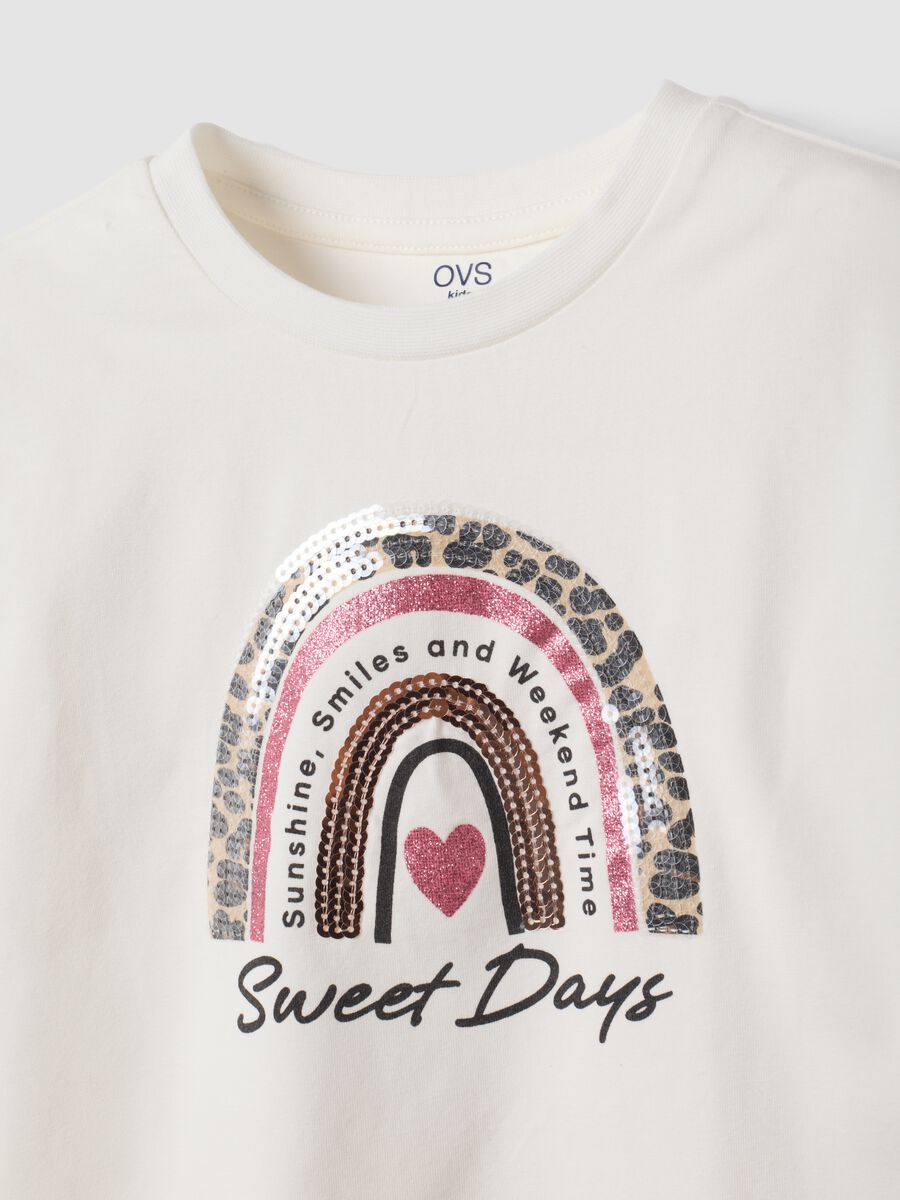 T-shirt bianca in cotone elasticizzato con girocollo_2