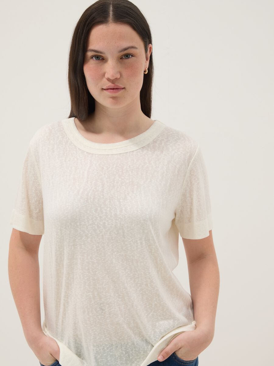 Wei&szlig;es T-Shirt aus Viskosemix, Regular Fit, kurz&auml;rmlig_3