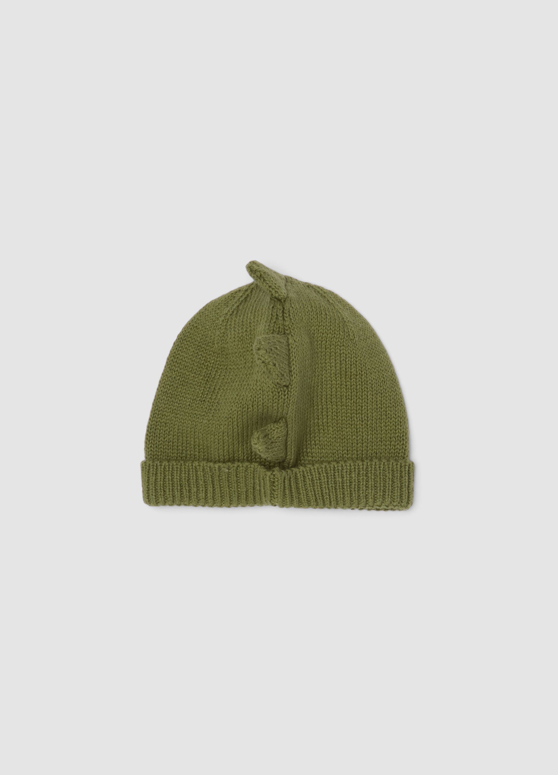 Green pure cotton knitted hat with turn-up brim