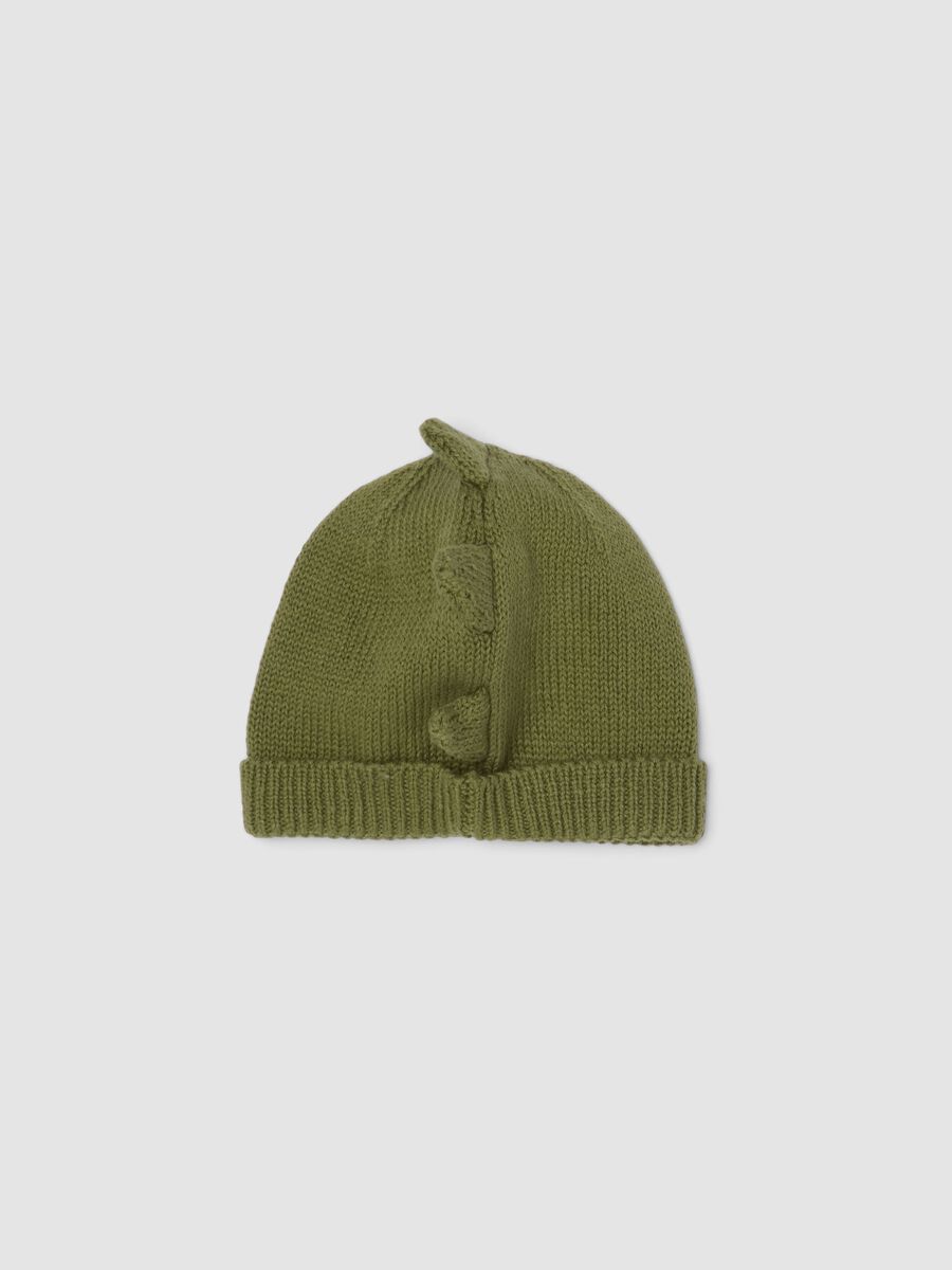 Green pure cotton knitted hat with turn-up brim_2