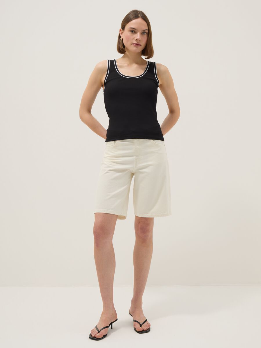 Schwarzes Regular Fit Tanktop aus Stretch-Baumwolle mit Saum_2