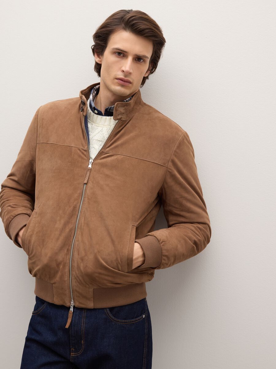 Brown genuine leather bomber jacket_4
