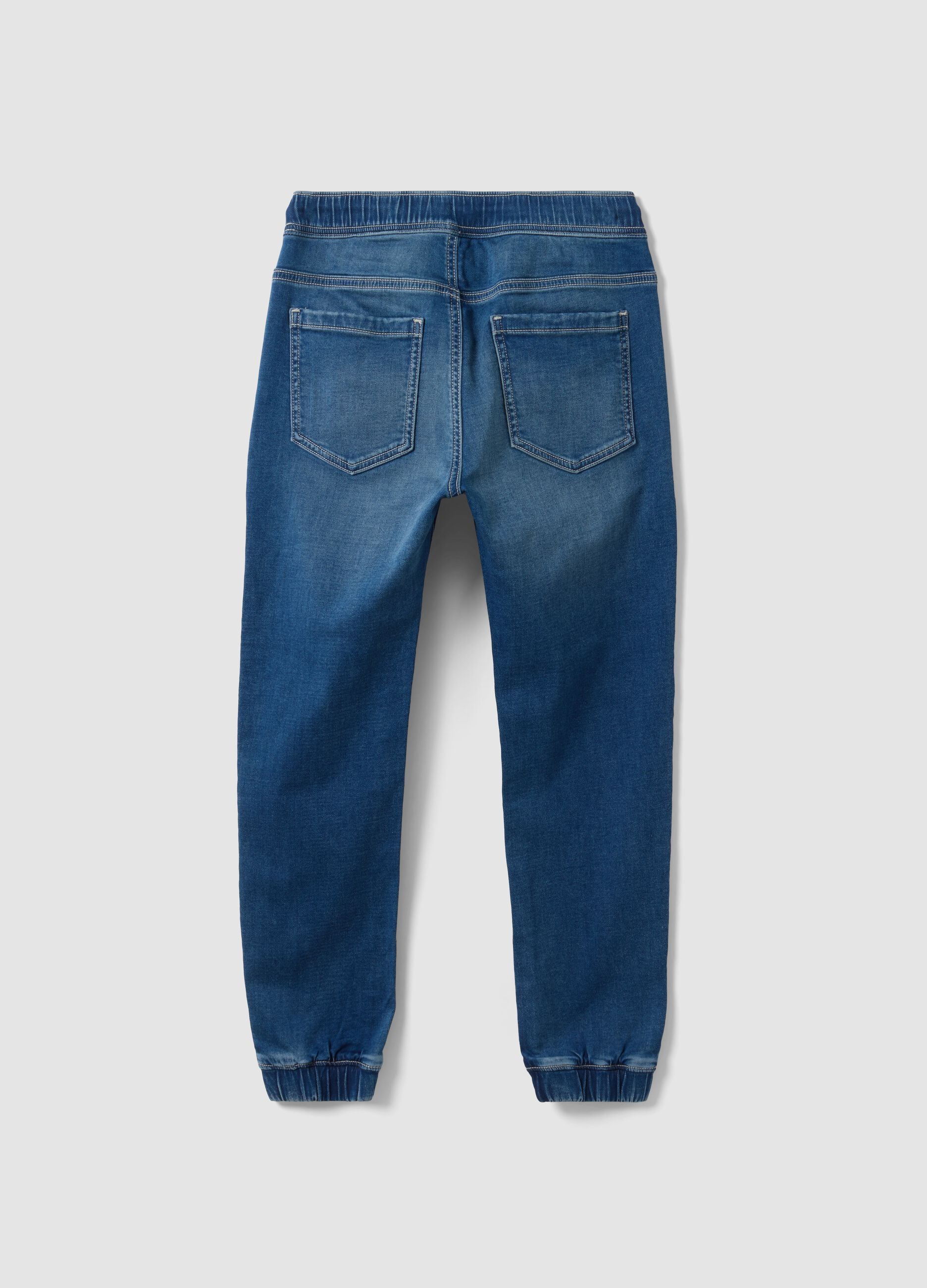 Blue stretch cotton jogger jeans with drawstring for boys
