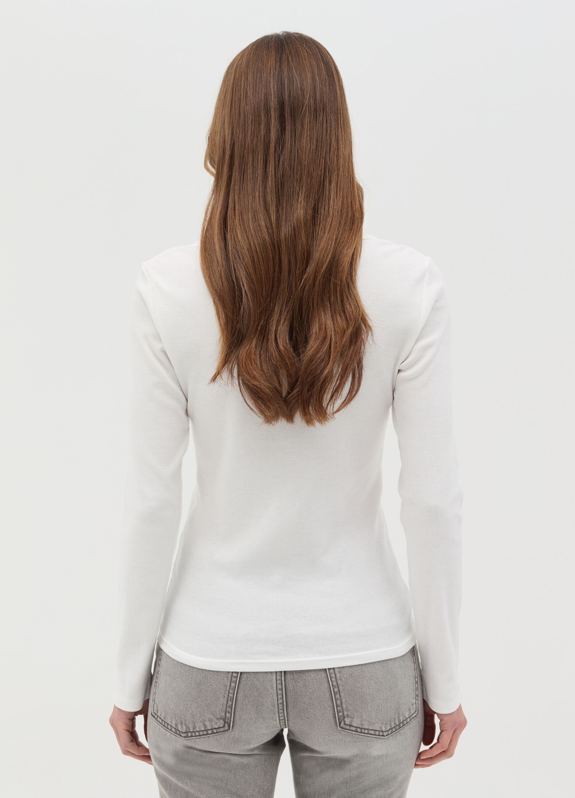 Ribbed t-shirt with granddad collar