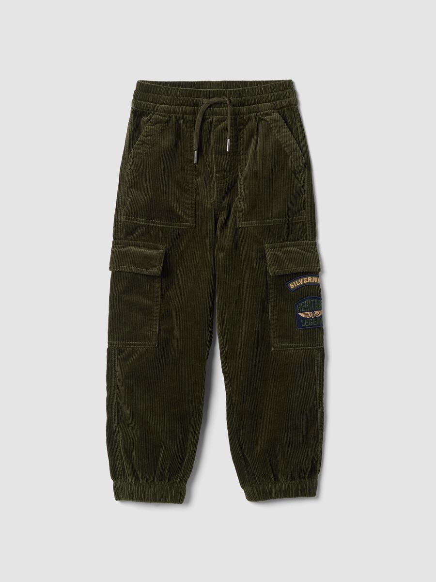 Green pure cotton cargo joggers, relaxed fit_3