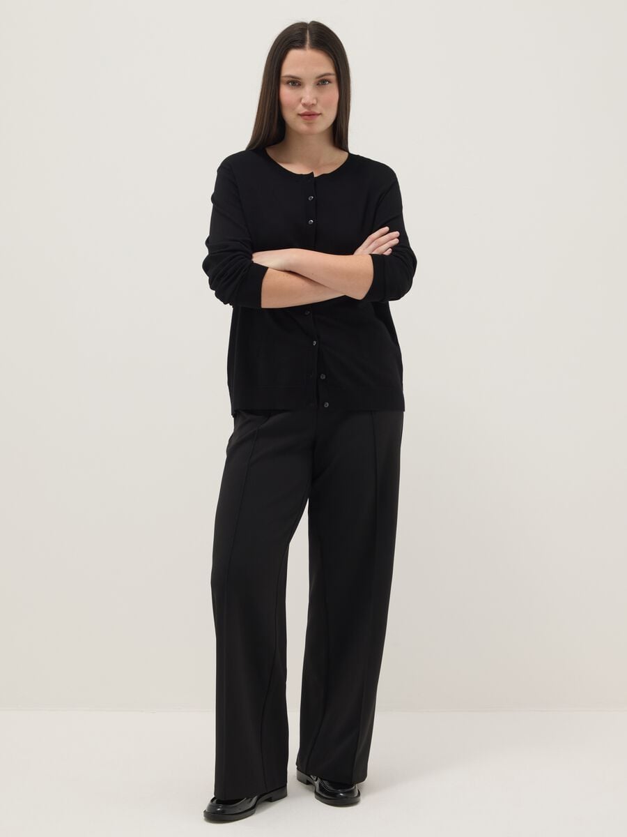 Black viscose blend regular fit cardigan with buttons_1