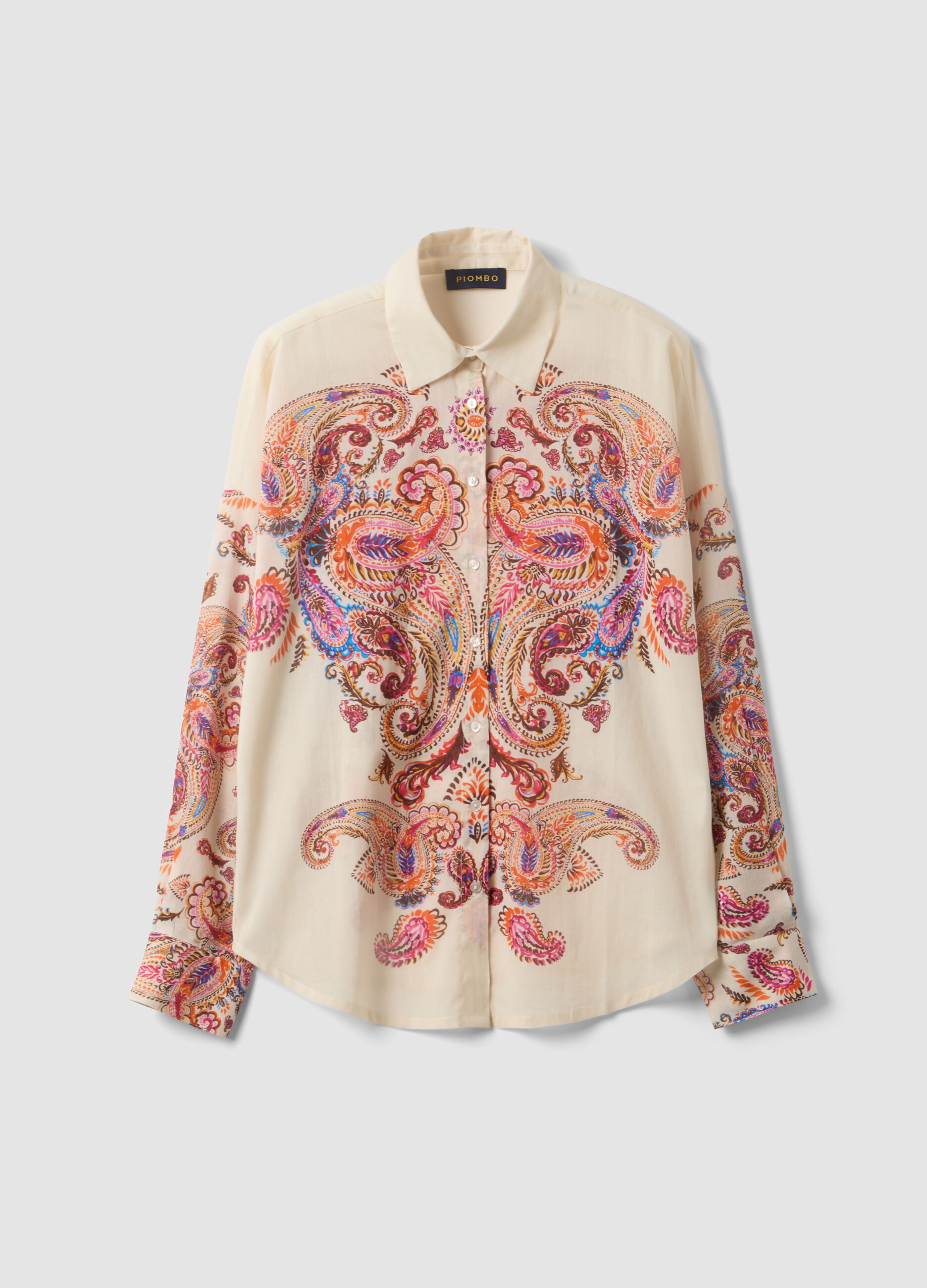 Camisa multicolor de manga curta em algod&atilde;o puro
