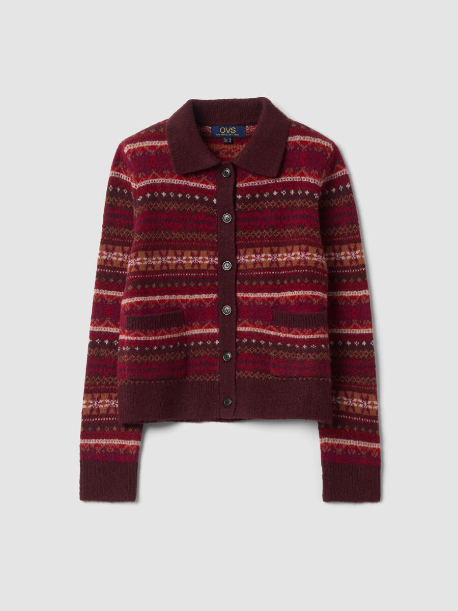 Red stretch wool cardigan with polo collar, regular fit_0