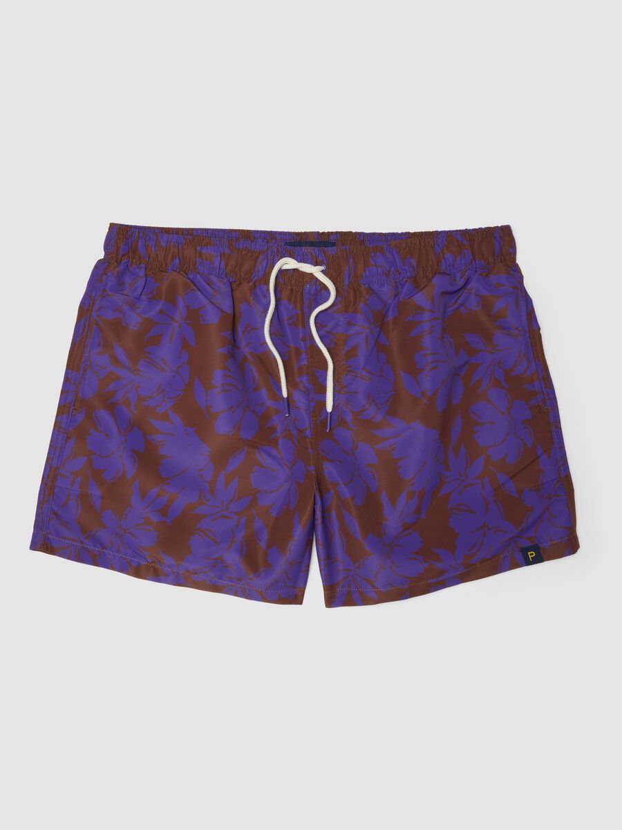 Purple floral-print swim shorts_0