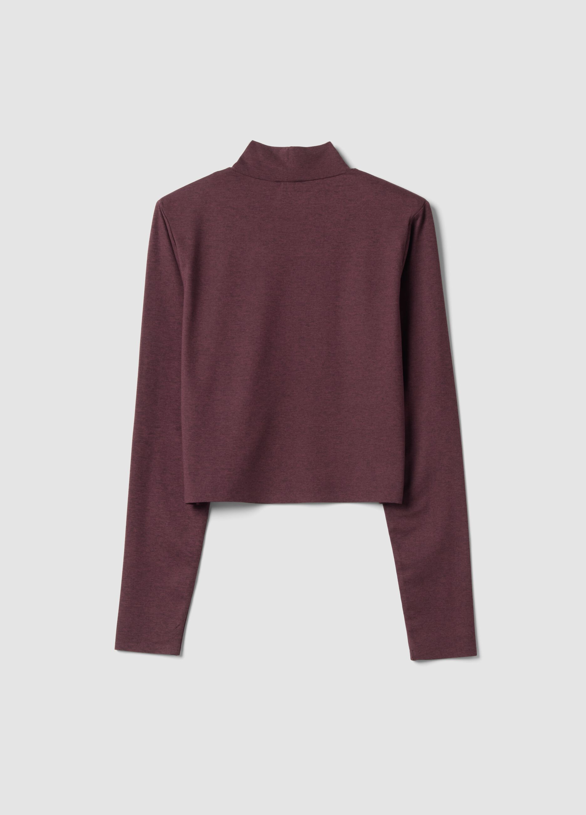 Purple cropped stretch T-shirt with high neck