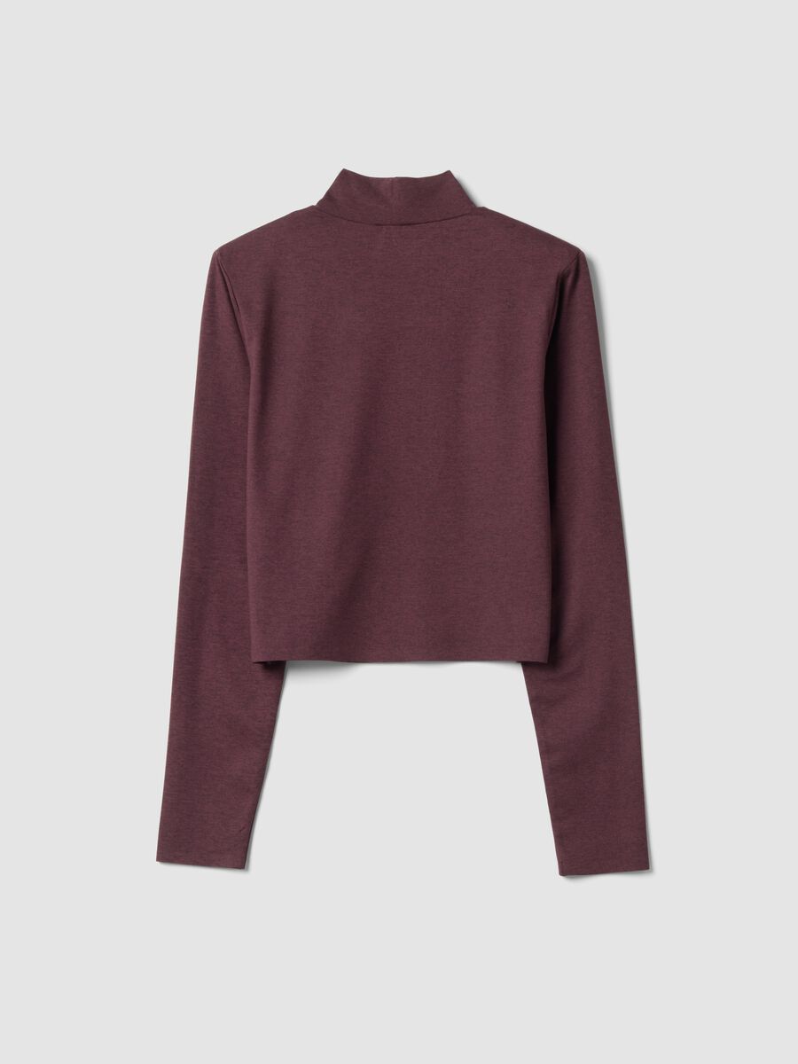 Purple cropped stretch T-shirt with high neck_7