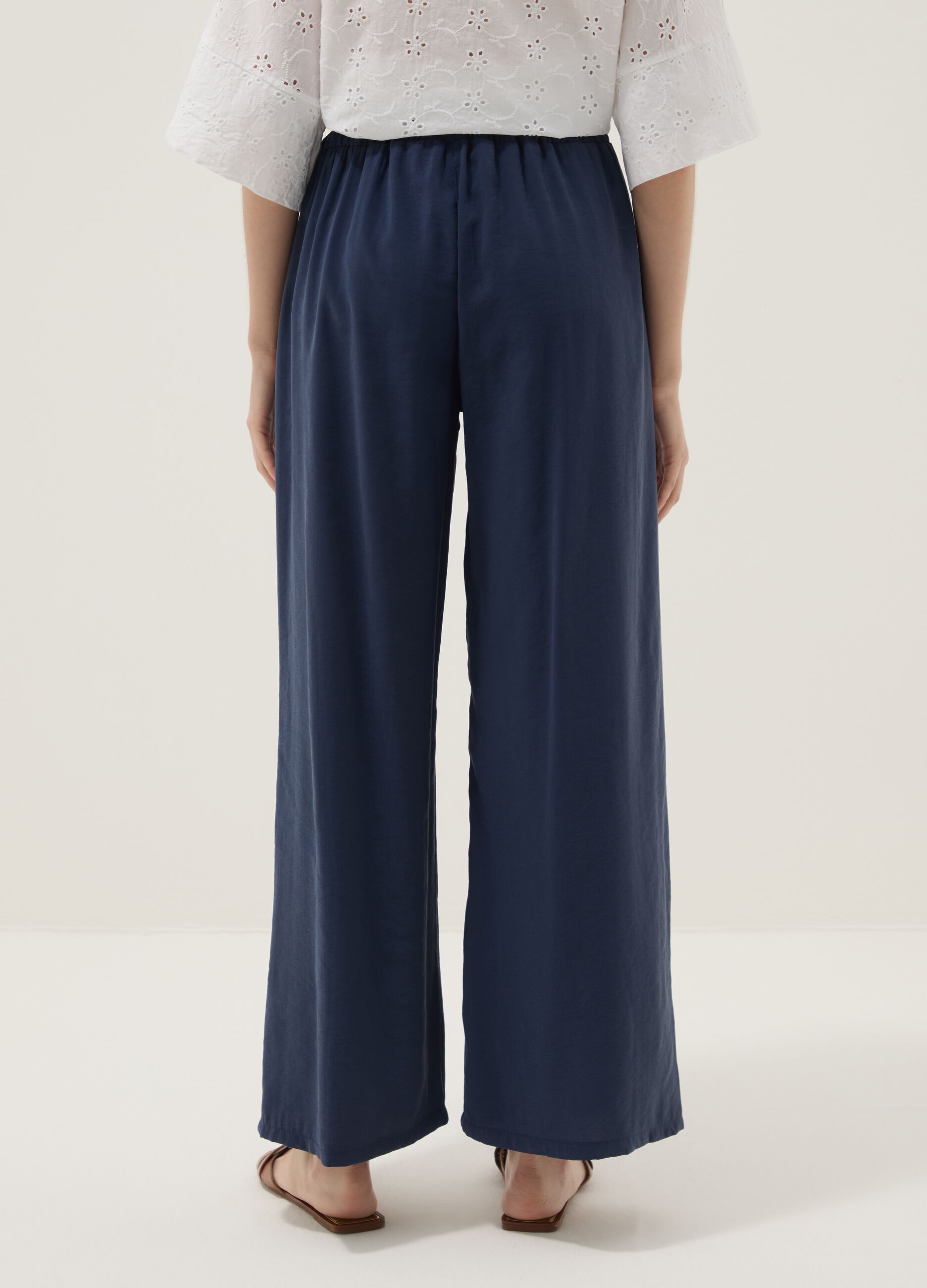 Blue viscose-blend palazzo trousers
