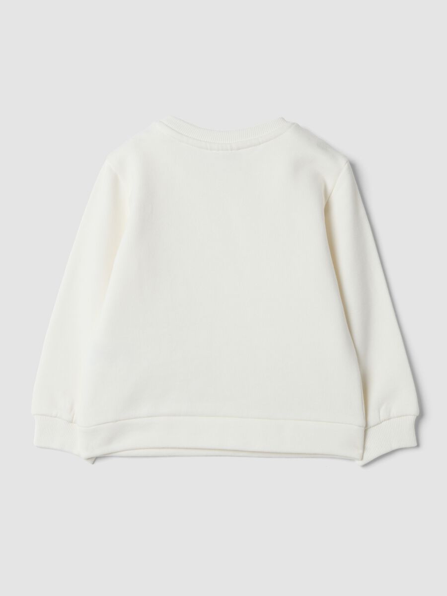 White pure cotton sweatshirt with crew neck and print_1