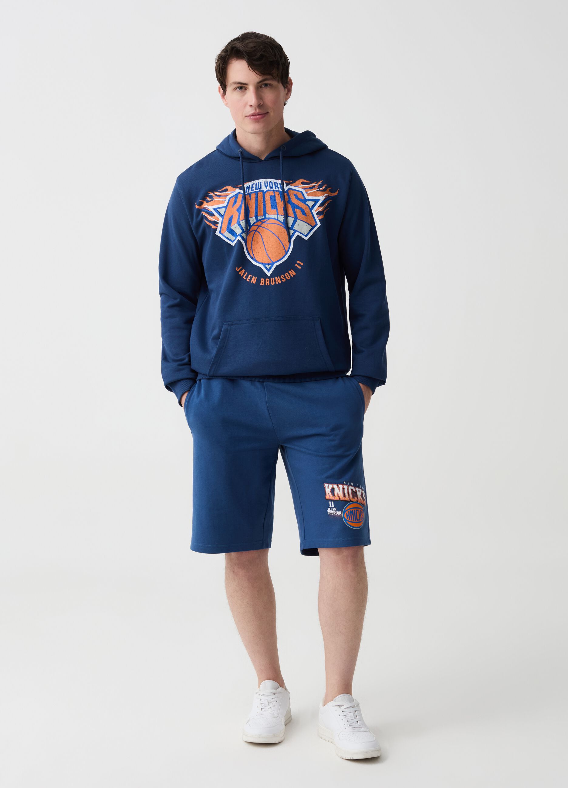 Fleece Bermuda shorts with NBA New York Knicks print